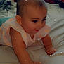 Natalie joined the competition — help win amazing prizes! baby, child, crawling, bed, blanket, smiling, happy, indoor, soft_focus, sparkles, cute, infant, person, sleepwear, pink, headband, skin, arms, hands, young