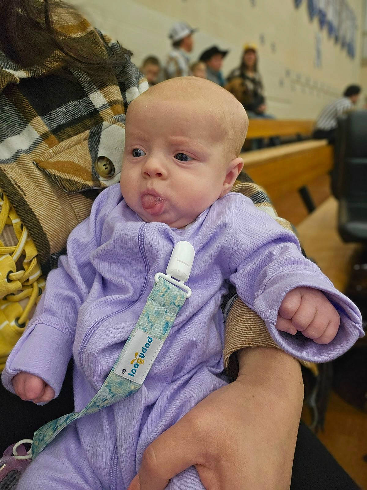 Addisyn joined the competition — help win amazing prizes! baby, baby_products, baby_toddler_clothing, cheek, child, comfort, fun, happy, human_leg, lap, person, purple, room, sitting, skin, thumb, toddler