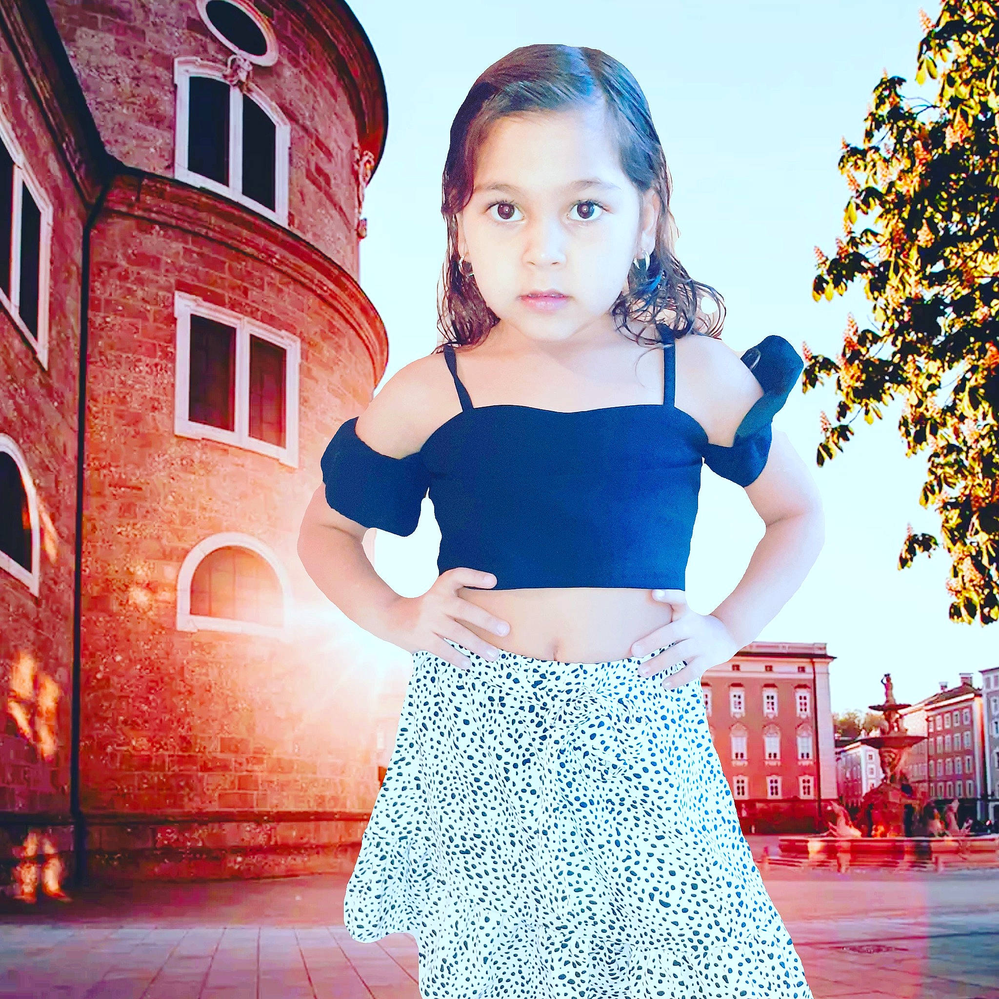 Sesiliya participe au concours pour gagner de l'argent avec cette photo : abdomen, beauty, clothing, crop_top, dress, ear, fashion, joint, leg, lip, model, neck, person, photo_shoot, photography, shirt, shoulder, style, top, trunk