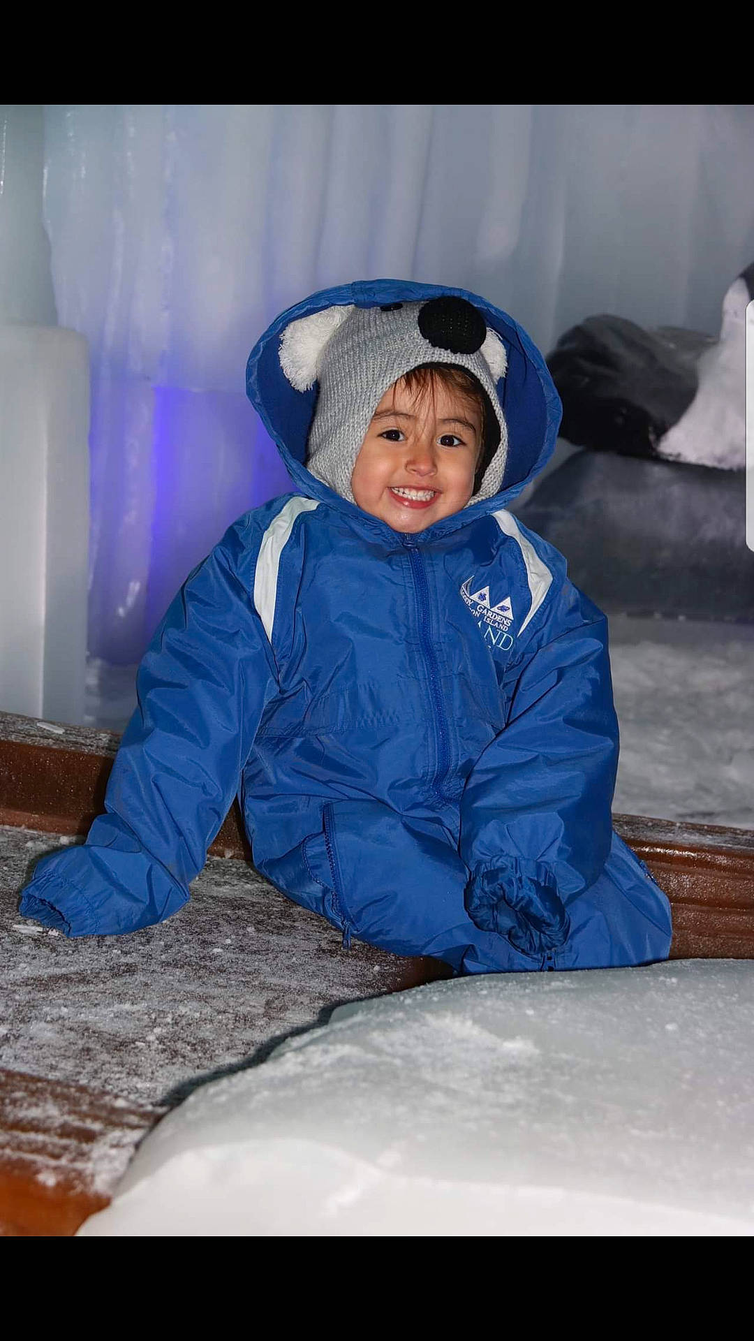 Alyanna is registered to the contest to win money with this photo: blue, child, joy, outerwear, person, sitting, smile, toddler