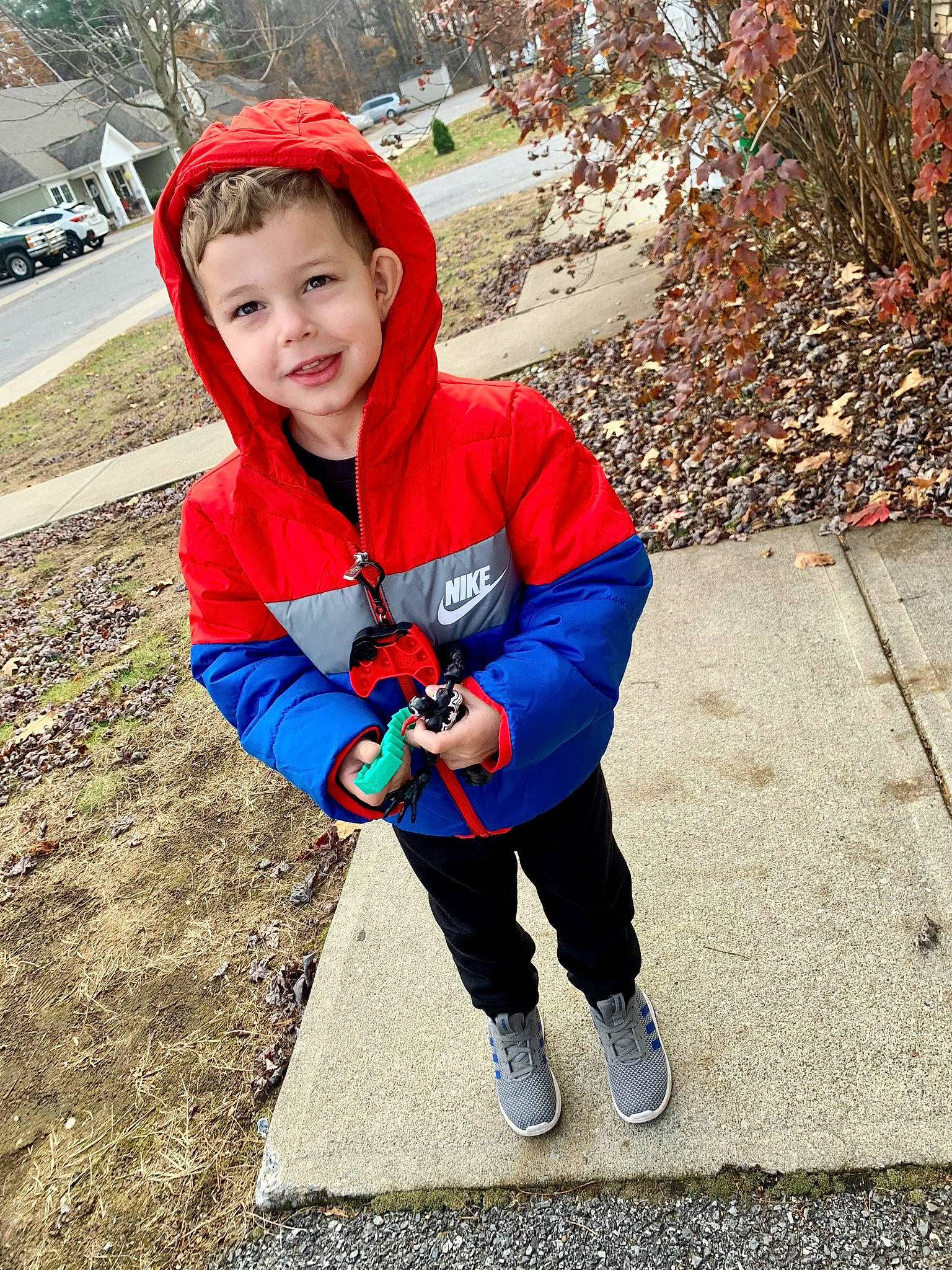 Draven is registered to the contest to win money with this photo: child, electric_blue, eye, face, freezing, fun, grass, happy, hat, head, headwear, holiday, jacket, joy, leisure, people_in_nature, person, plant, recreation, smile