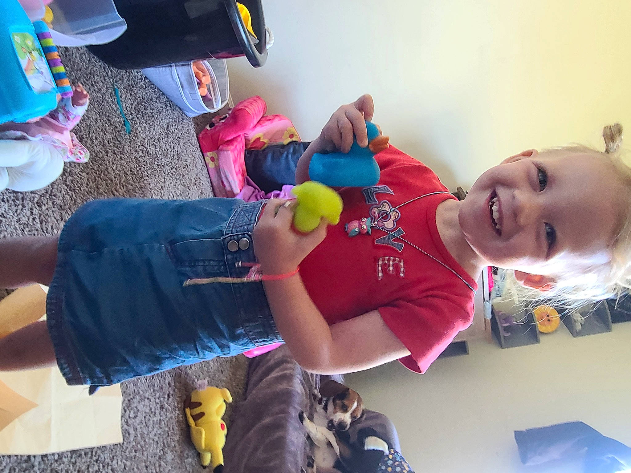 Willow joined the competition — help win amazing prizes! baby, baby_products, bag, blue, child, electric_blue, fun, happy, jeans, joint, joy, leisure, luggage_and_bags, mouth, person, play, shoe, smile, sneakers, thigh