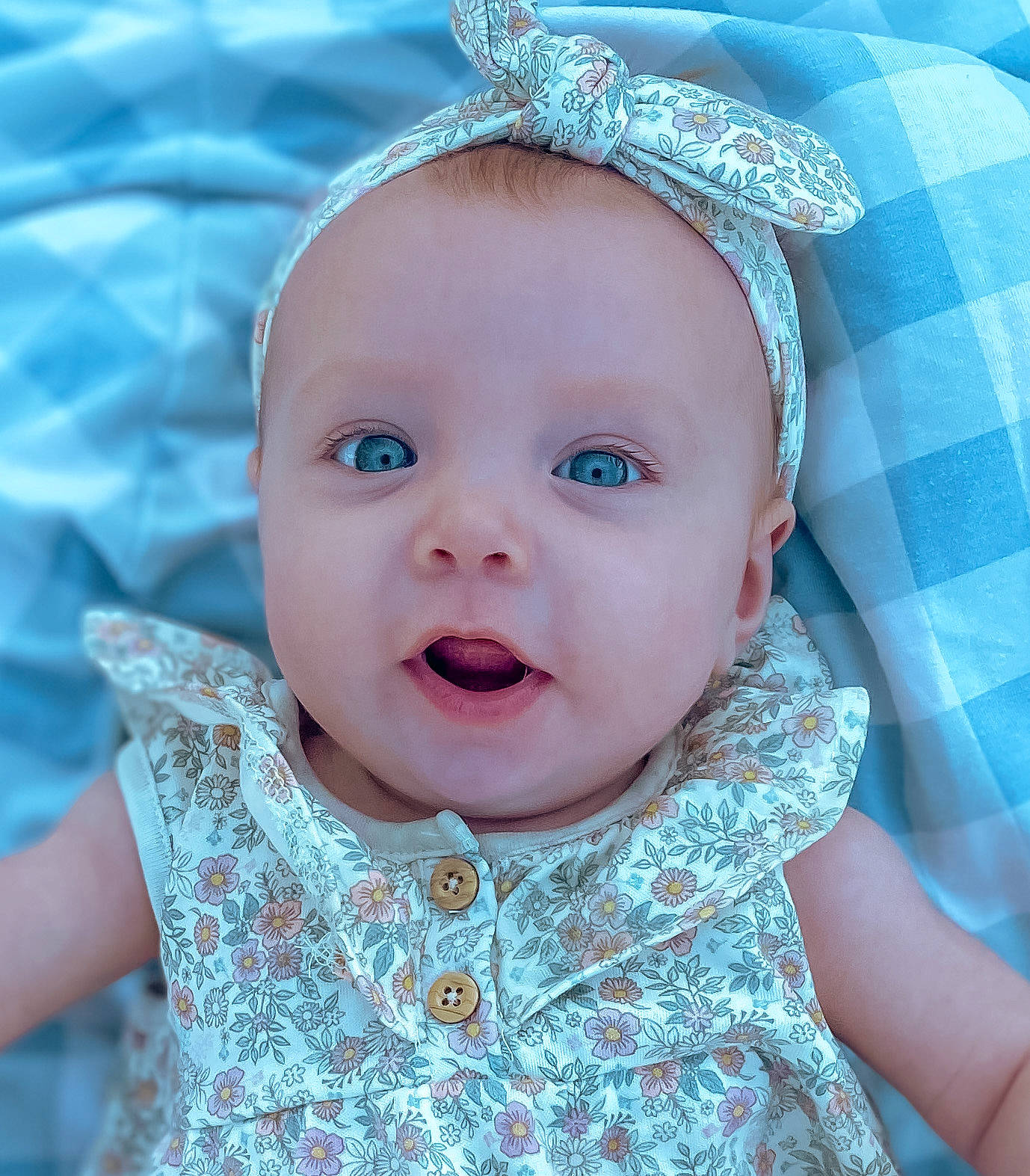Andi joined the competition — help win amazing prizes! baby, baby_toddler_clothing, blue, chin, costume_hat, embellishment, eyelash, happy, headband, headgear, headpiece, iris, pattern, person, pink, skin, sleeve, smile, textile, toddler