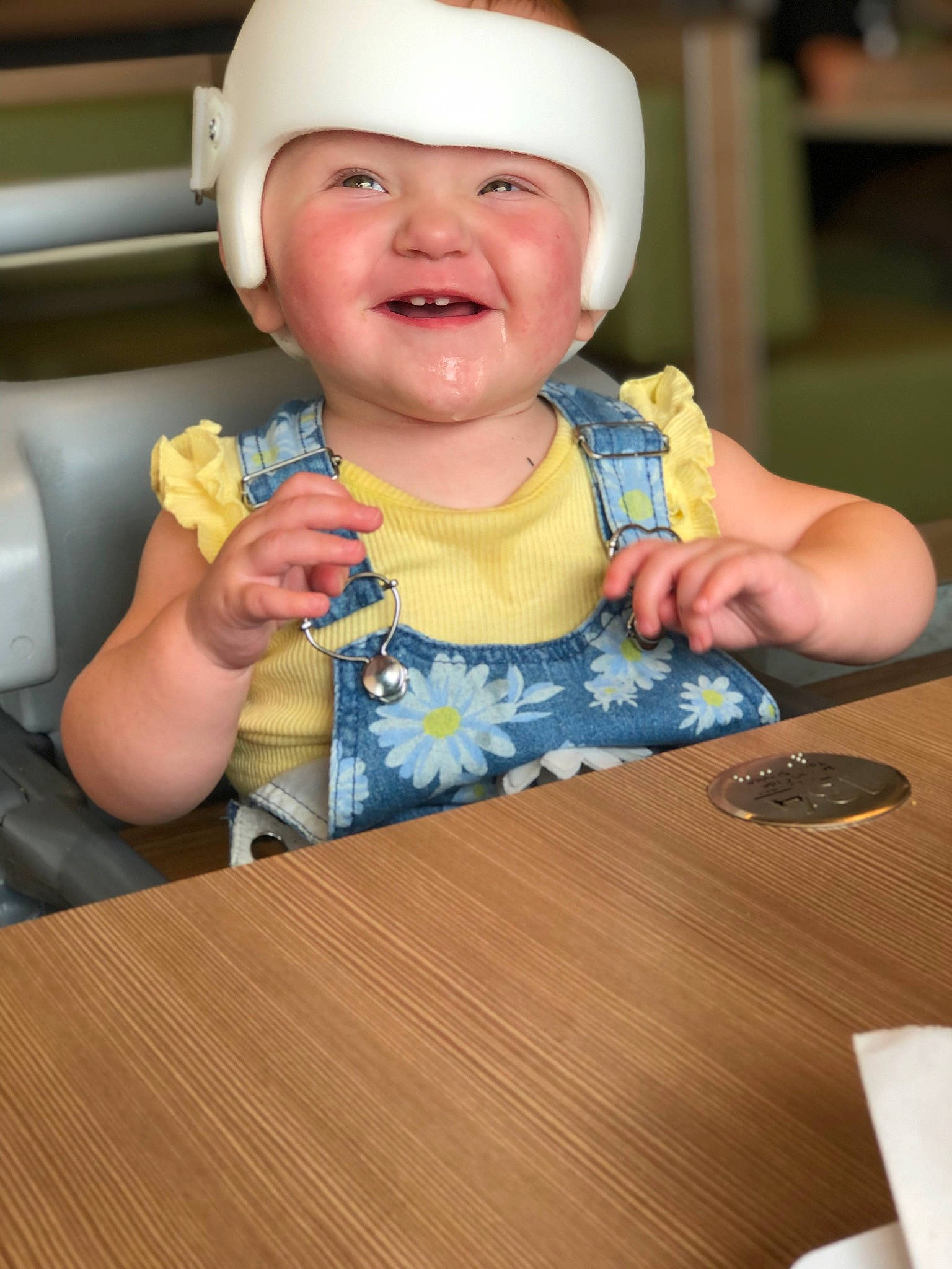 Nevaeh joined the competition — help win amazing prizes! baby, baby_toddler_clothing, chair, child, comfort_food, event, facial_expression, fashion_accessory, finger, food, fun, happy, headwear, joy, person, room, sitting, smile, table, tableware