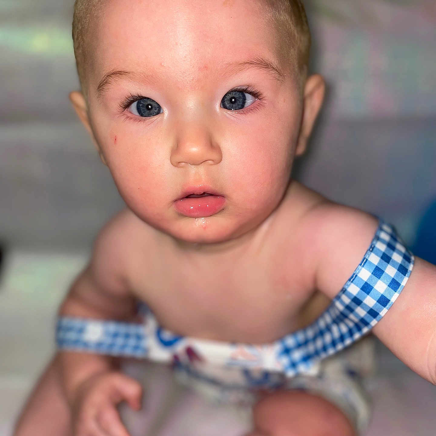 Parker joined the competition — help win amazing prizes! baby, bodypart, clothing, couch, dress, face, finger, formalwear, frown, furniture, hand, happy, head, newborn, person, photography, portrait, sad, skin, smile