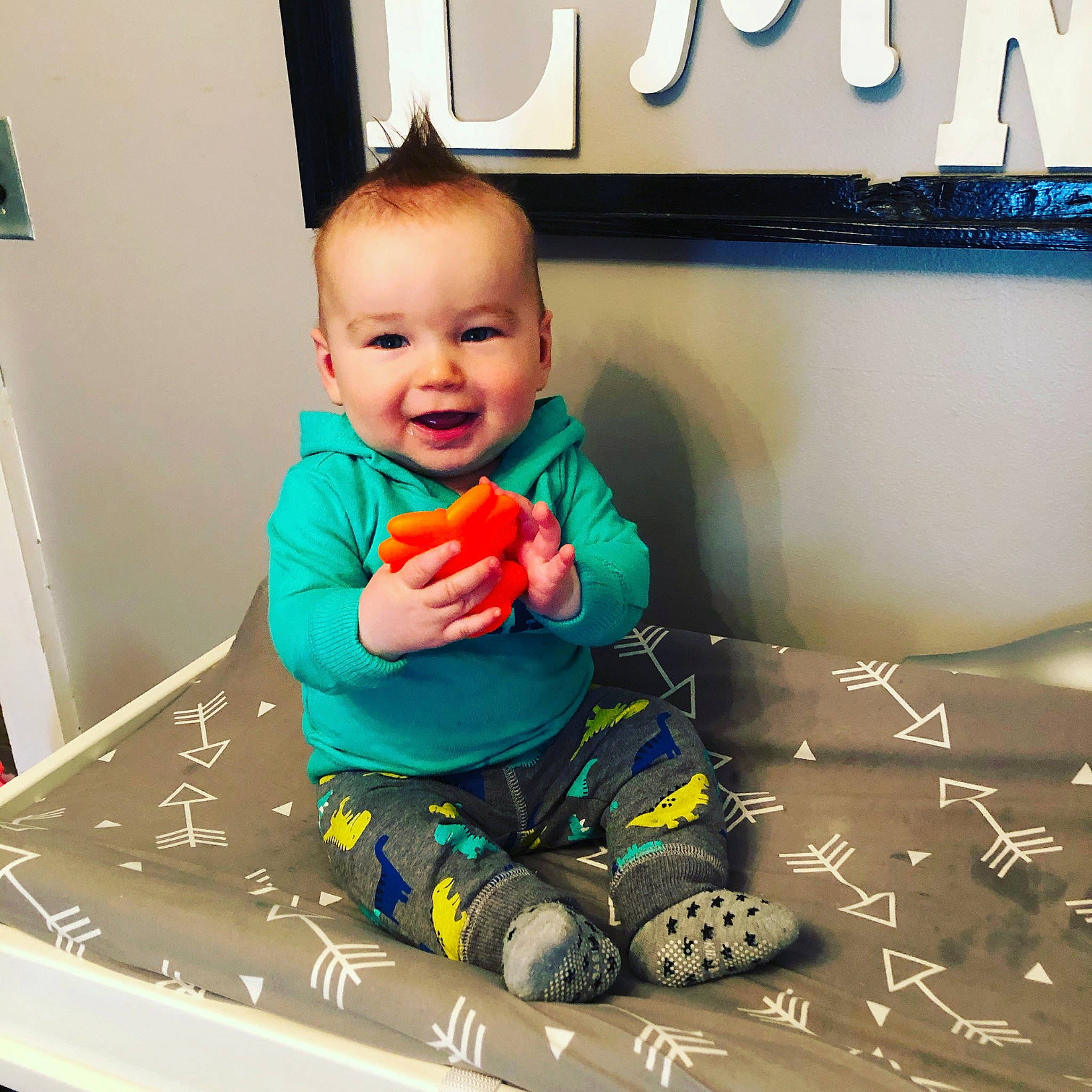 Sullivan joined the competition — help win amazing prizes! baby, baby_products, baby_toddler_clothing, cheek, child, eating, joy, person, play, room, sitting, sleeve, smile, toddler