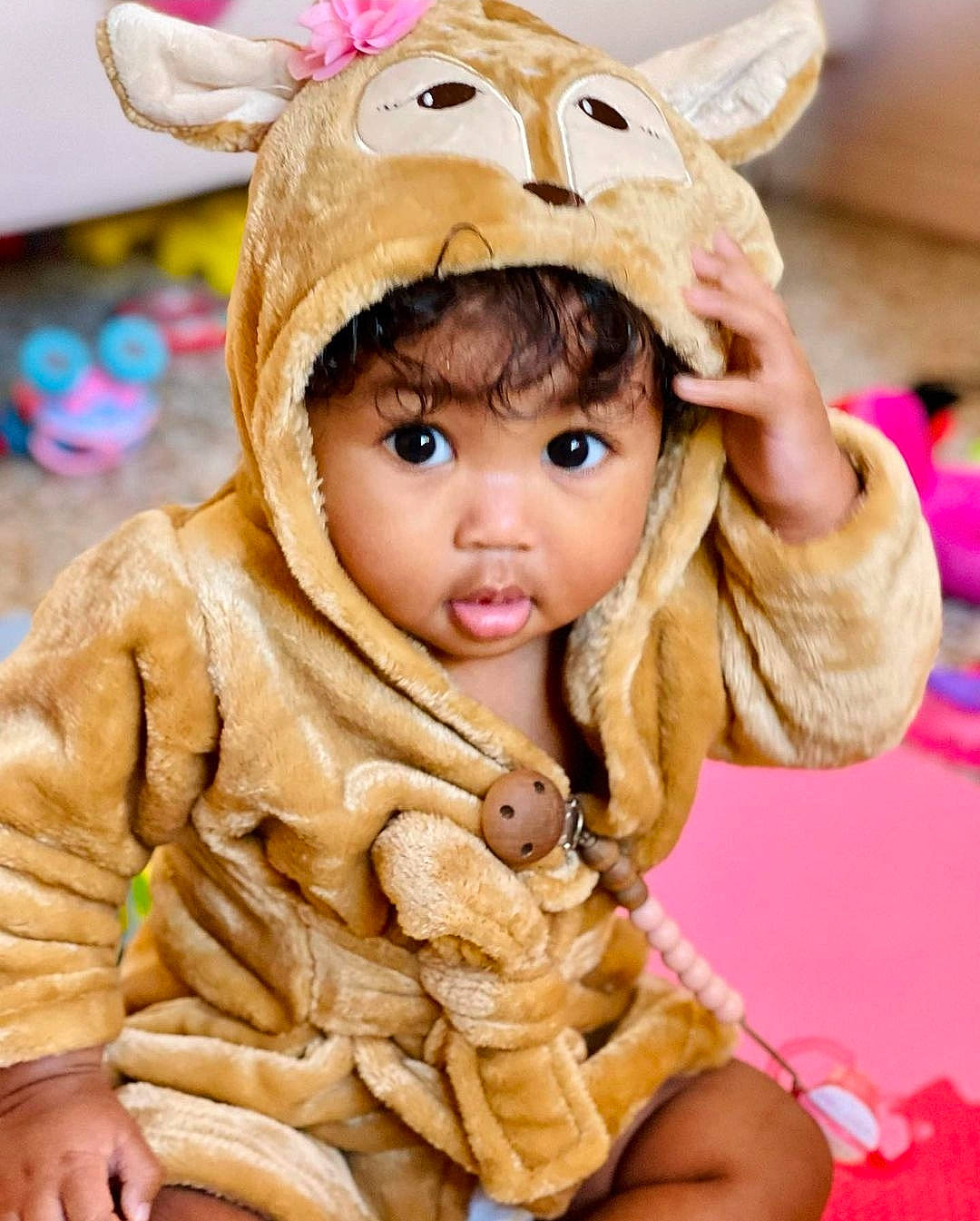 Yuna joined the competition — help win amazing prizes! baby, baby_toddler_clothing, cap, doll, ear, eyelash, fun, happy, head, headwear, mammal, outerwear, person, pink, skin, sleeve, textile, toddler, toy, vertebrate