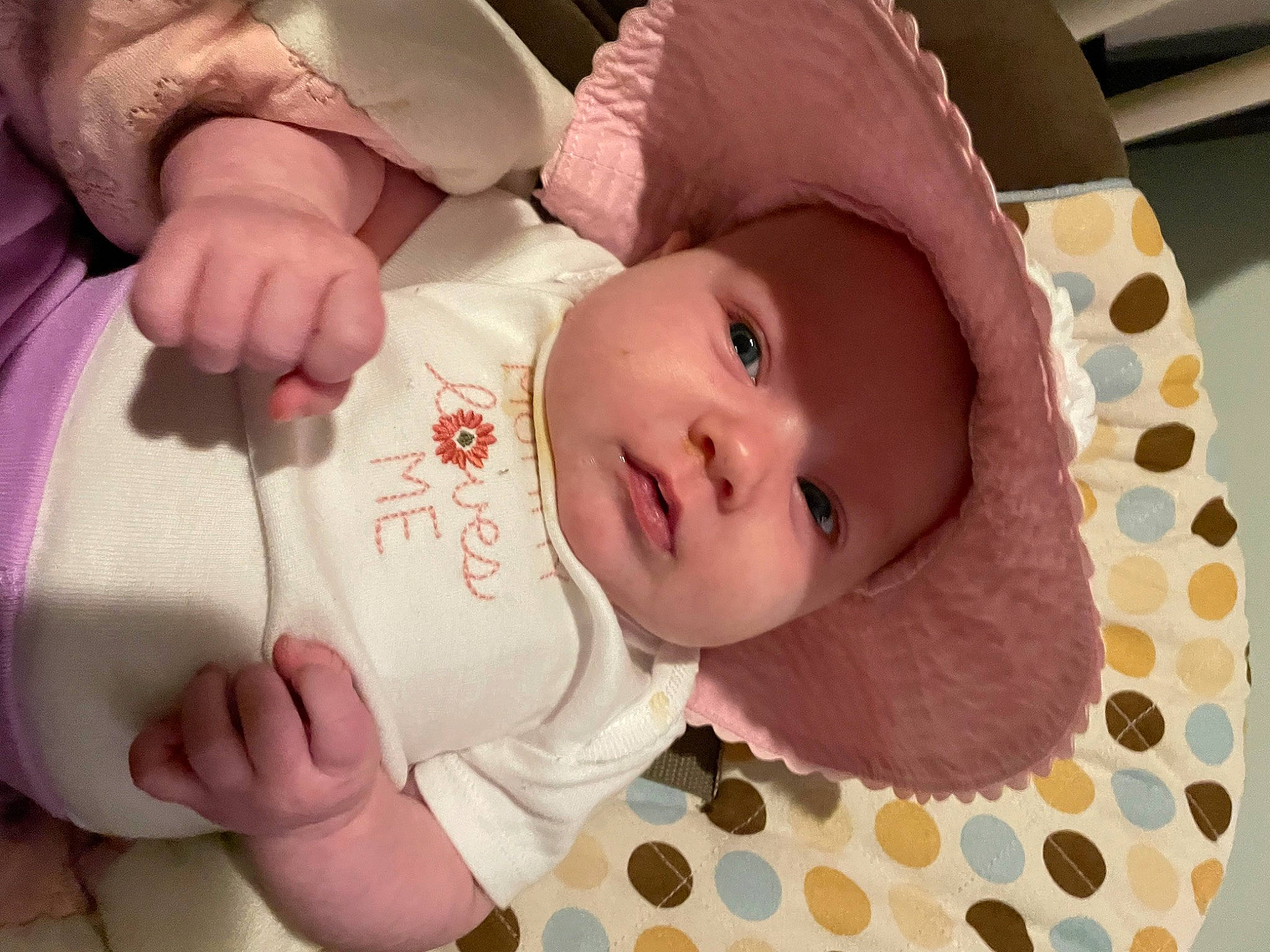 Raelynn is registered to the contest to win money with this photo: baby, baby_toddler_clothing, cheek, child, chin, comfort, eyebrow, eyelash, finger, gesture, hand, headwear, lip, nose, person, pink, product, skin, sleeve, textile