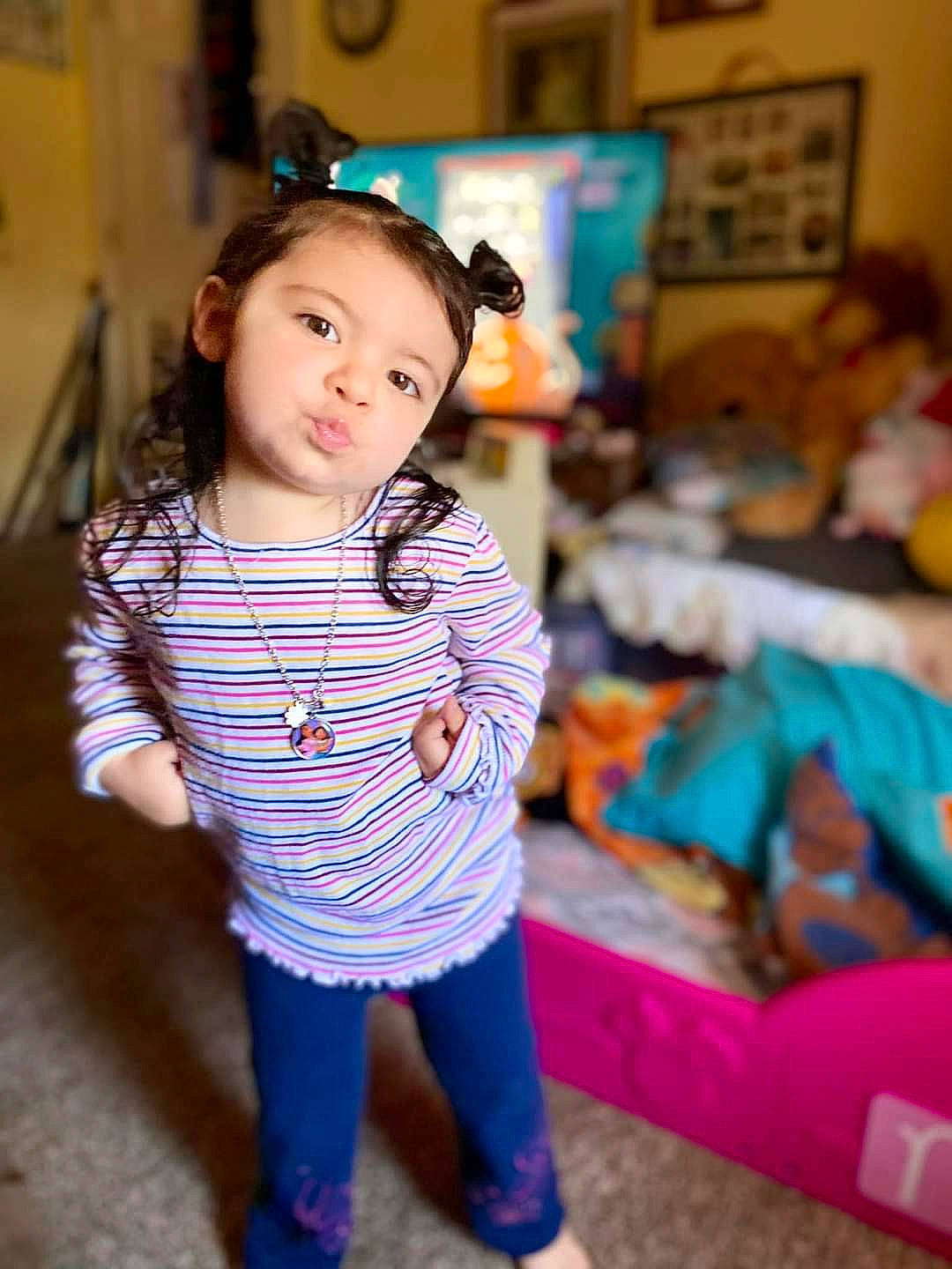 Nevaeh is registered to the contest to win money with this photo: baby_toddler_clothing, child, electric_blue, event, flooring, fun, happy, leggings, leisure, party, pattern, person, picture_frame, play, portrait_photography, room, sitting, sleeve, t_shirt, toddler