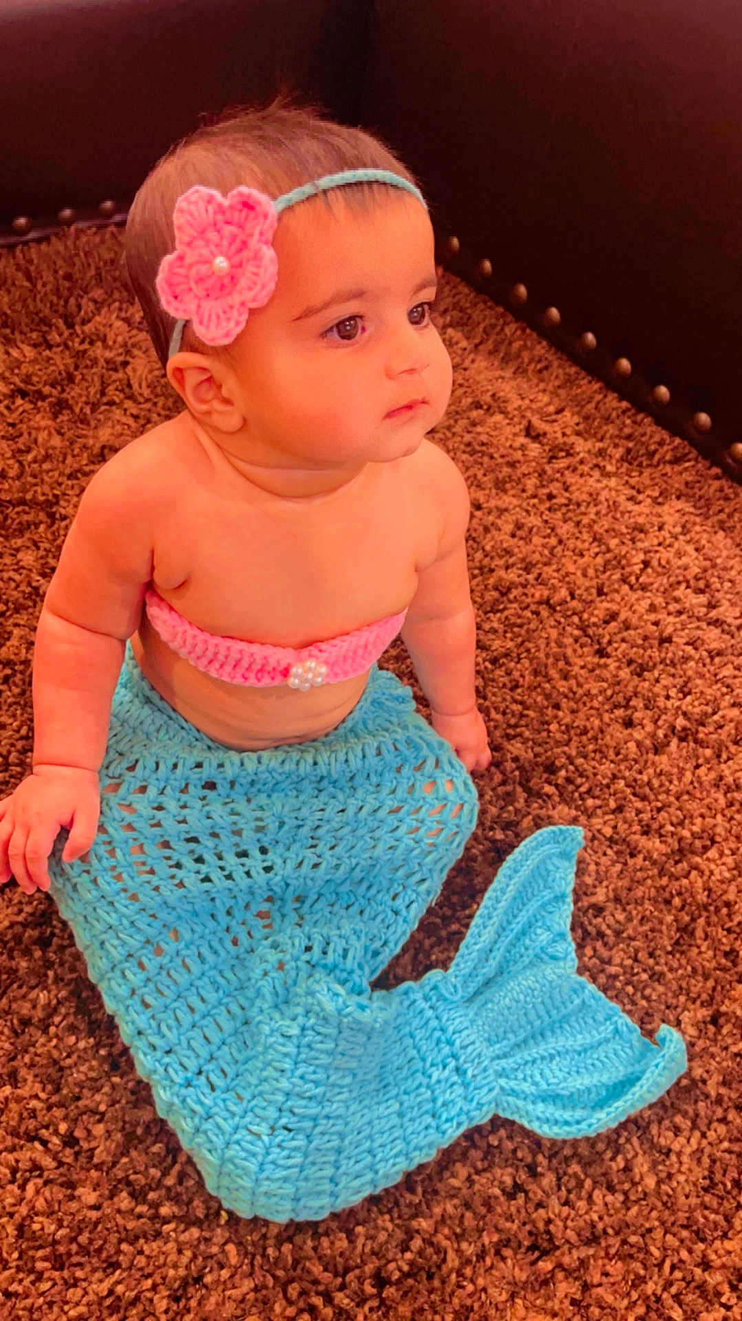 Rubab is registered to the contest to win money with this photo: accessories, baby, bodypart, clothing, costume, couch, cushion, dress, face, finger, glove, hand, hat, head, headband, homedecor, pants, person, photography, portrait