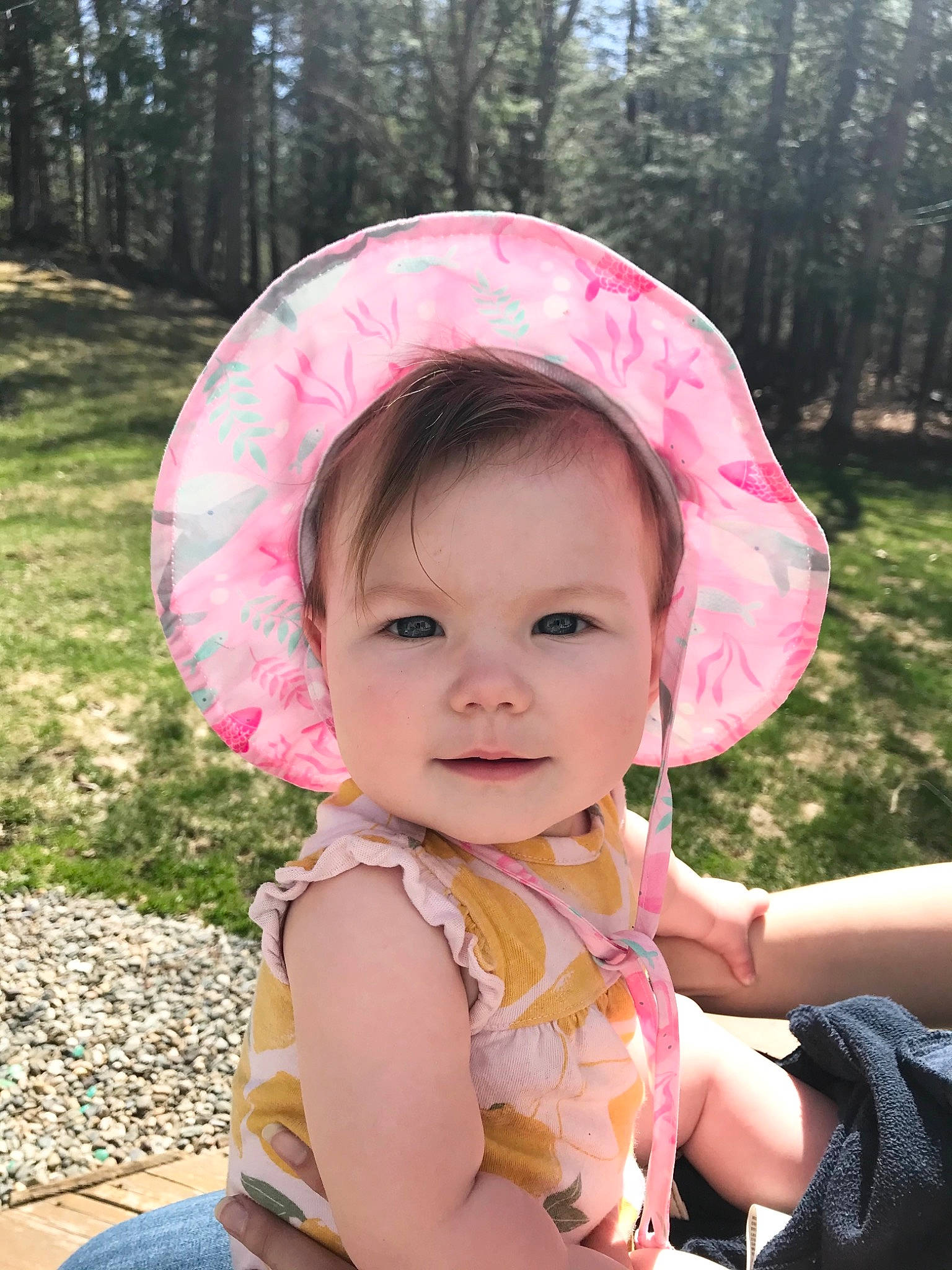 Giavanna is registered to the contest to win money with this photo: baby_toddler_clothing, cap, costume_hat, fun, grass, happy, hat, headgear, leaf, leisure, lip, magenta, people_in_nature, person, pink, plant, skin, smile, sun_hat, toddler