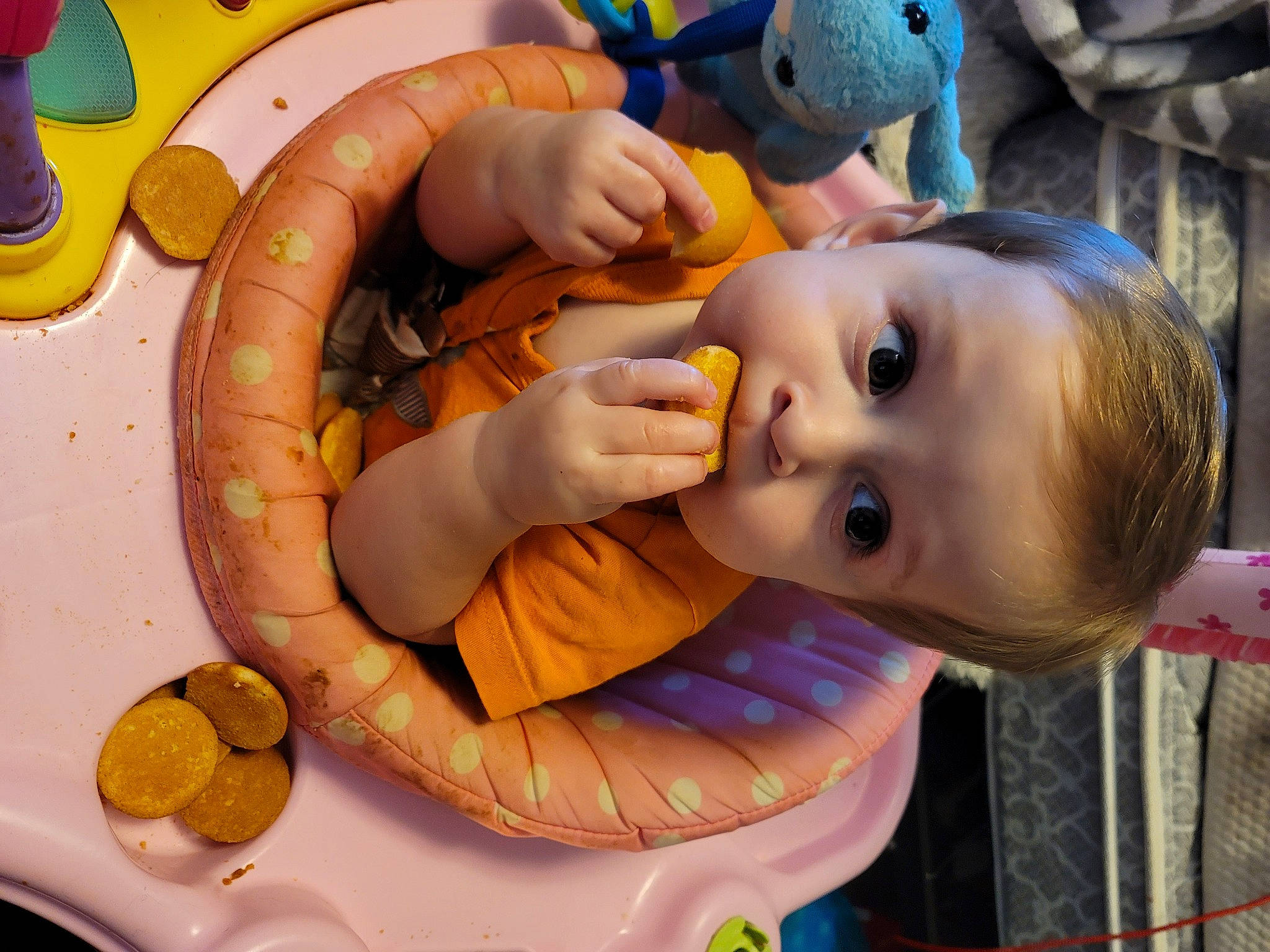 Sidon is registered to the contest to win money with this photo: baby, cheek, eye, finger, happy, human, human_body, iris, mammal, mouth, nose, orange, organ, person, photograph, skin, smile, toddler, toy, vertebrate