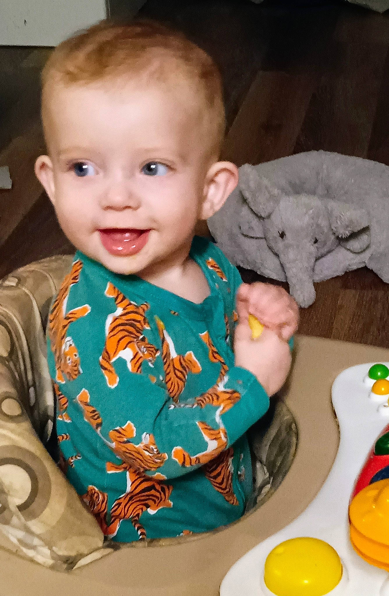 Tommy Jay joined the competition — help win amazing prizes! arm, baby, baby_playing_with_toys, baby_toddler_clothing, chair, cheek, child, finger, fun, happy, iris, joy, person, plate, product, sitting, skin, sleeve, smile, t_shirt