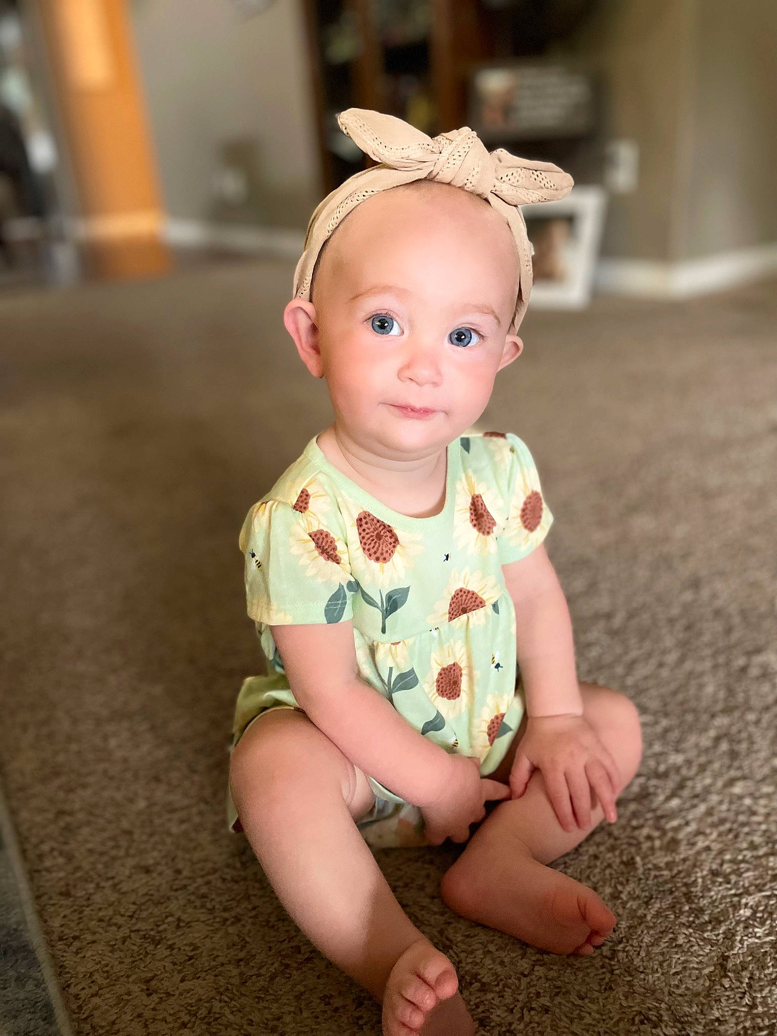 Guinevere joined the competition — help win amazing prizes! baby, baby_toddler_clothing, cheek, child, chin, eye, eyelash, flash_photography, flooring, foot, fun, grass, happy, head, headpiece, iris, person, skin, sleeve, toddler