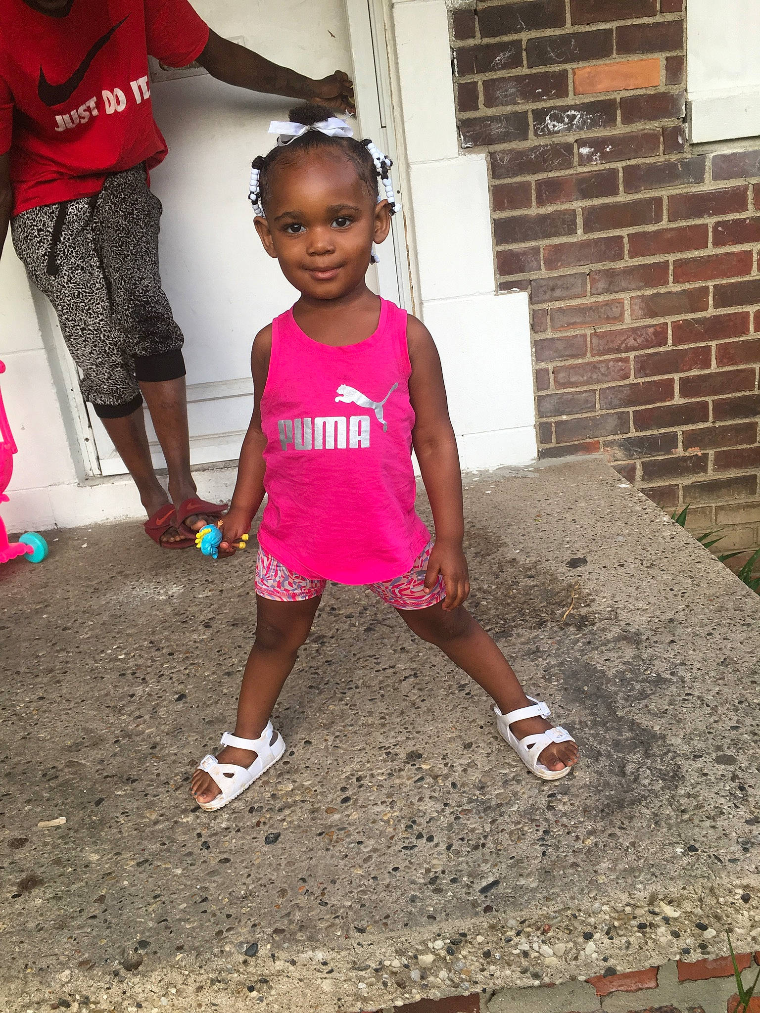 Aiyanna joined the competition — help win amazing prizes! adaptation, child, fun, leg, people, person, pink, play, shoe, smile, standing, summer, t_shirt, toddler, vacation