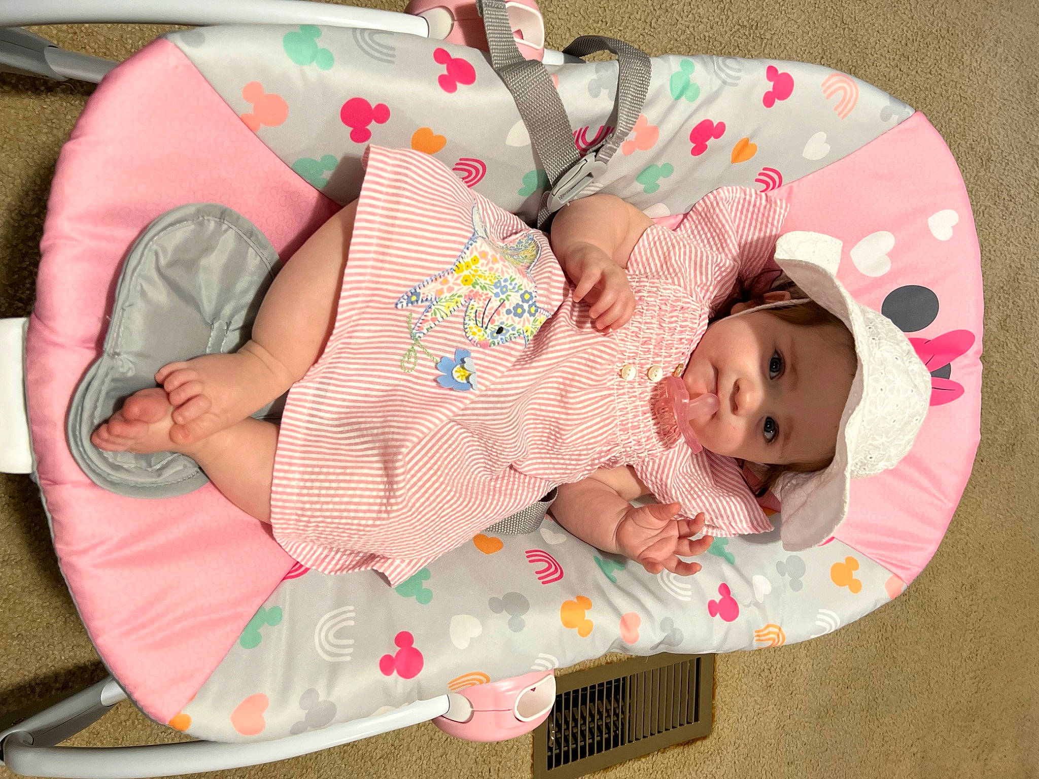 Raelynn joined the competition — help win amazing prizes! art, baby, baby_products, baby_toddler_clothing, child, comfort, craft, fashion_accessory, hat, headwear, lap, linens, pattern, person, pink, product, room, sleeve, sock, sun_hat