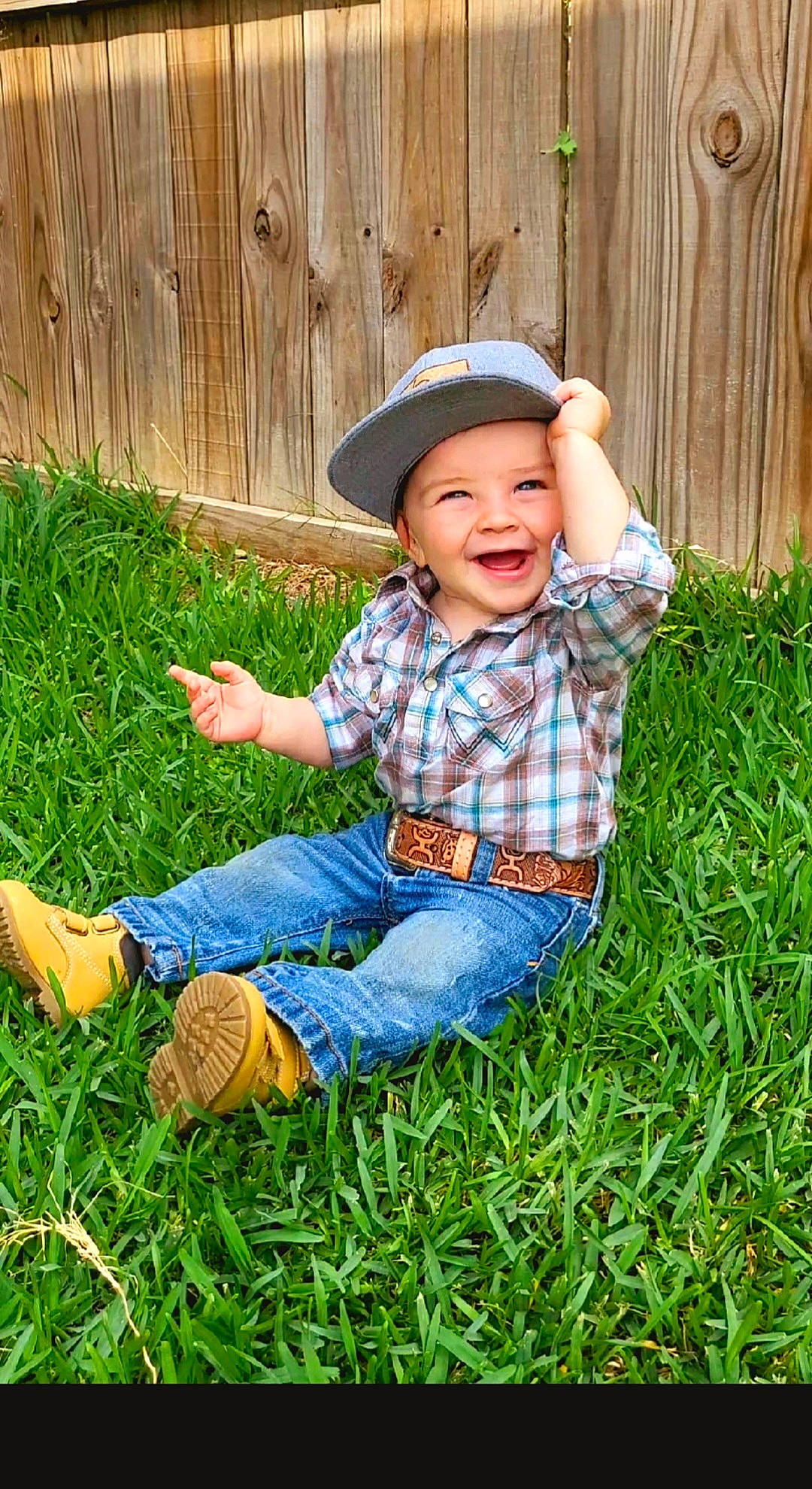 Ryan joined the competition — help win amazing prizes! baby_toddler_clothing, botany, cap, fun, grass, grass_family, grassland, groundcover, happy, hat, headwear, jeans, joy, lawn, leaf, leisure, mammal, people_in_nature, person, plant