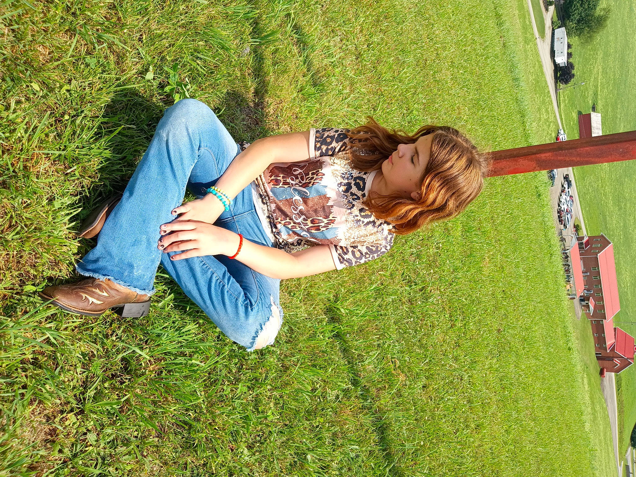 Natalie is registered to the contest to win money with this photo: cool, eyewear, fun, glasses, grass, grass_family, grassland, happy, human_leg, knee, landscape, lawn, leisure, meadow, people_in_nature, person, plant, recreation, summer, thigh