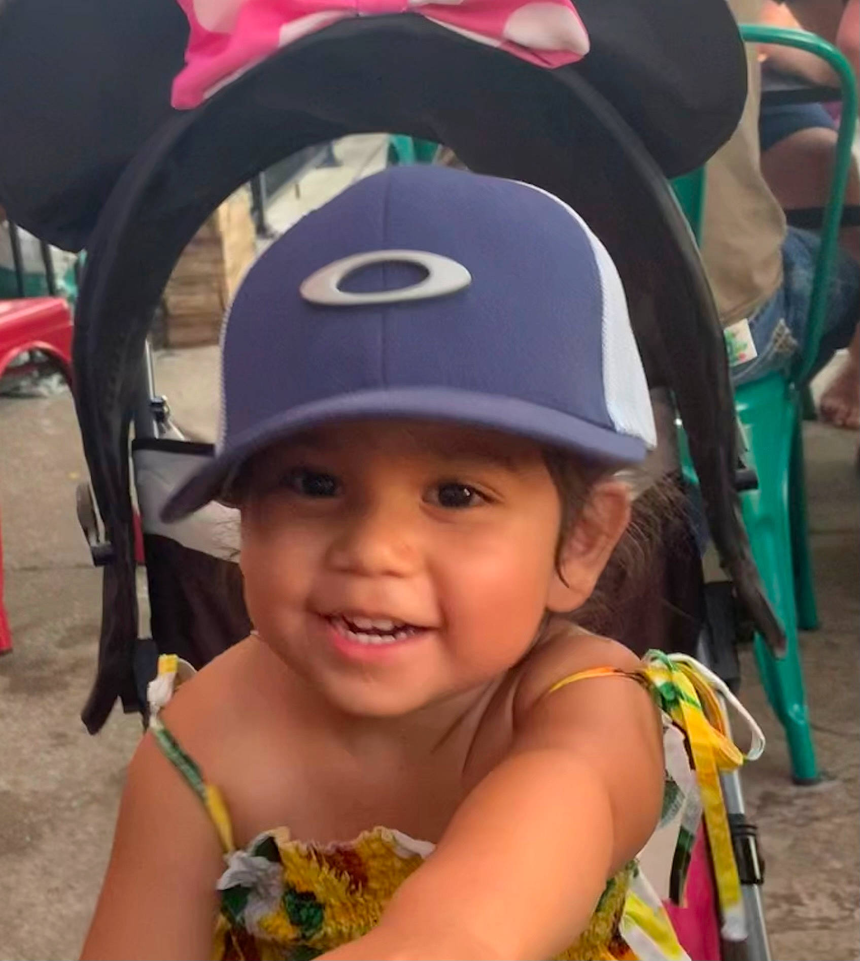 Mariana joined the competition — help win amazing prizes! beauty, cap, child, eye, facial_expression, fun, green, hairstyle, happy, headgear, headwear, human, joy, leisure, person, photograph, pink, recreation, skin, smile