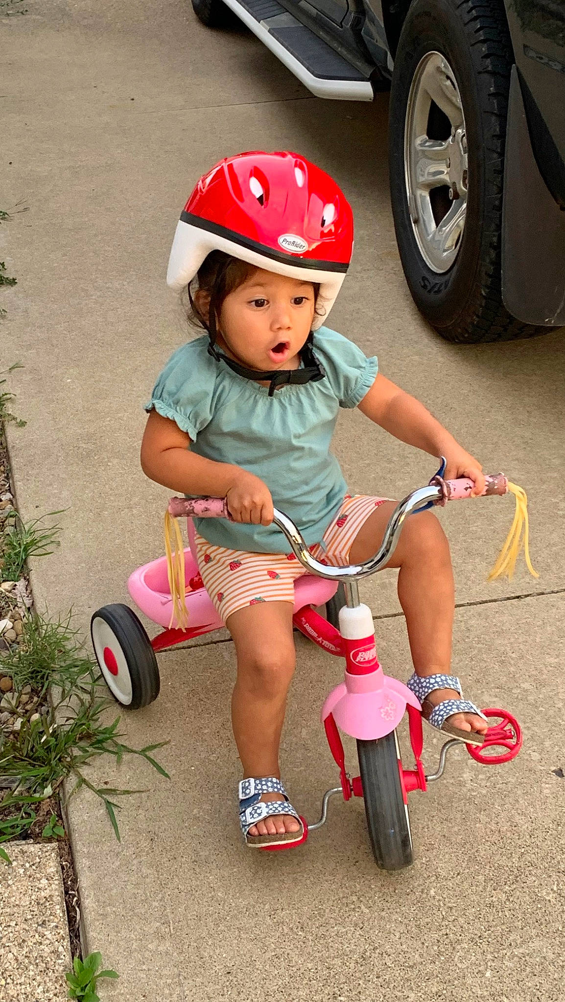 Mariana joined the competition — help win amazing prizes! automotive_tire, bicycle, bicycle_accessory, bicycle_helmet, bicycle_part, bicycle_tire, bicycle_wheel, bicycles_equipment_and_supplies, headwear, helmet, land_vehicle, mode_of_transport, person, pink, product, riding_toy, surprise, tire, toddler, tread