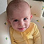 River is registered to the contest to win money with this photo: baby, child, smiling, yellow_clothing, infant, face, eyes, seated, cushion, pattern, indoor, cute, portrait, head, skin, happy, person, baby_girl_or_boy, fabric, comfort
