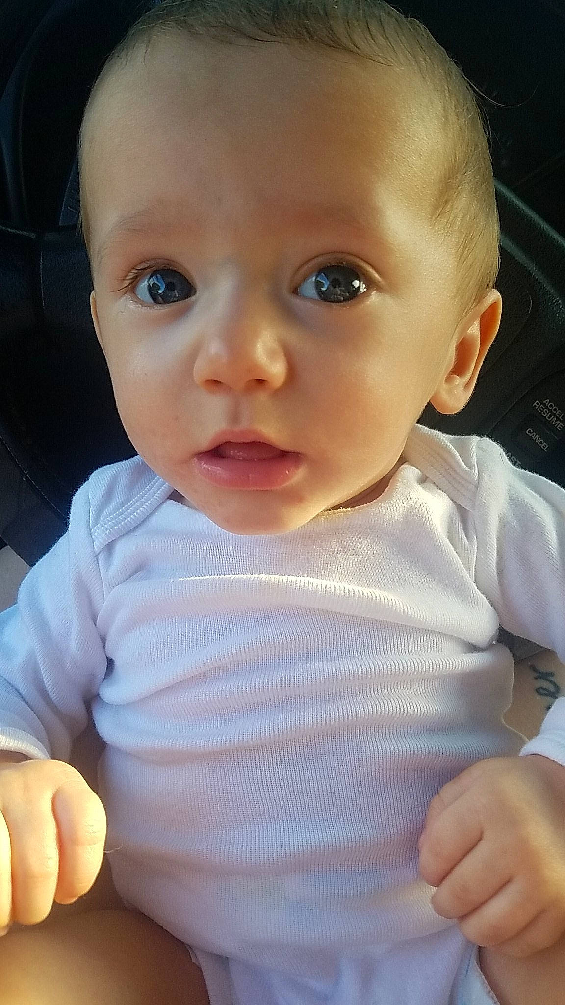 Sawyer is registered to the contest to win money with this photo: baby, cheek, child, chin, ear, eye, eyebrow, face, finger, forehead, gesture, head, iris, lip, mouth, neck, nose, person, skin, smile