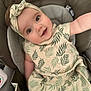 Sofia joined the competition — help win amazing prizes! baby, infant, child, chicco, baby_seat, leaf_pattern, headband, cute, smiling, outstretched_arm, clothing, comfortable, indoor, portrait, happy, young_child, seat, fabric, closeup, person