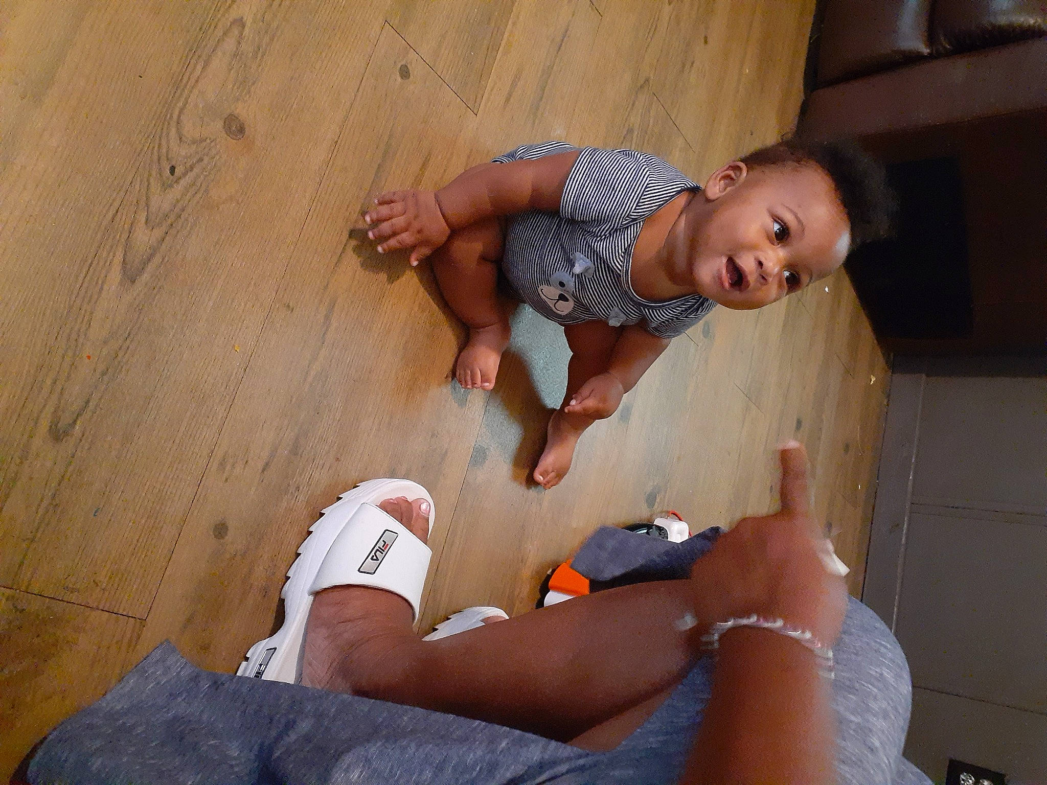 Jabari joined the competition — help win amazing prizes! barefoot, comfort, elbow, finger, floor, flooring, foot, hand, happy, human_body, jeans, joint, knee, leg, leisure, nail, person, skin, thigh, toddler