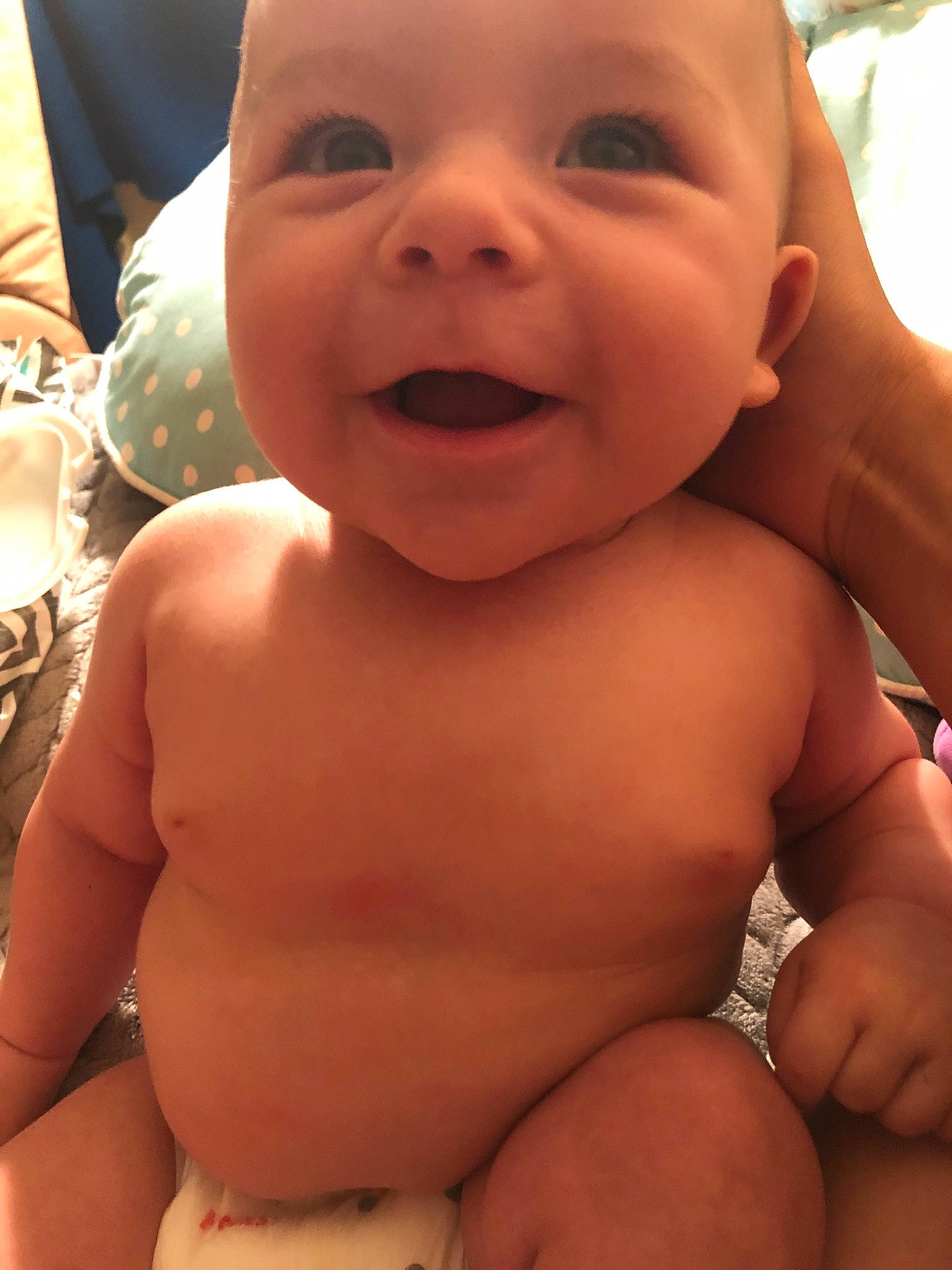 Zayvier joined the competition — help win amazing prizes! baby, baby_making_funny_faces, barechested, cheek, chest, child, chin, face, facial_expression, head, laugh, lip, mouth, muscle, neck, nose, person, skin, smile, toddler