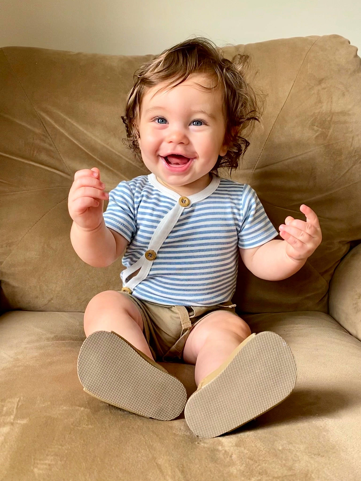 Jordan is registered to the contest to win money with this photo: baby_toddler_clothing, cheek, chin, comfort, couch, eye, finger, hairstyle, head, human, human_body, joint, joy, knee, leg, mouth, person, shoulder, skin, sleeve