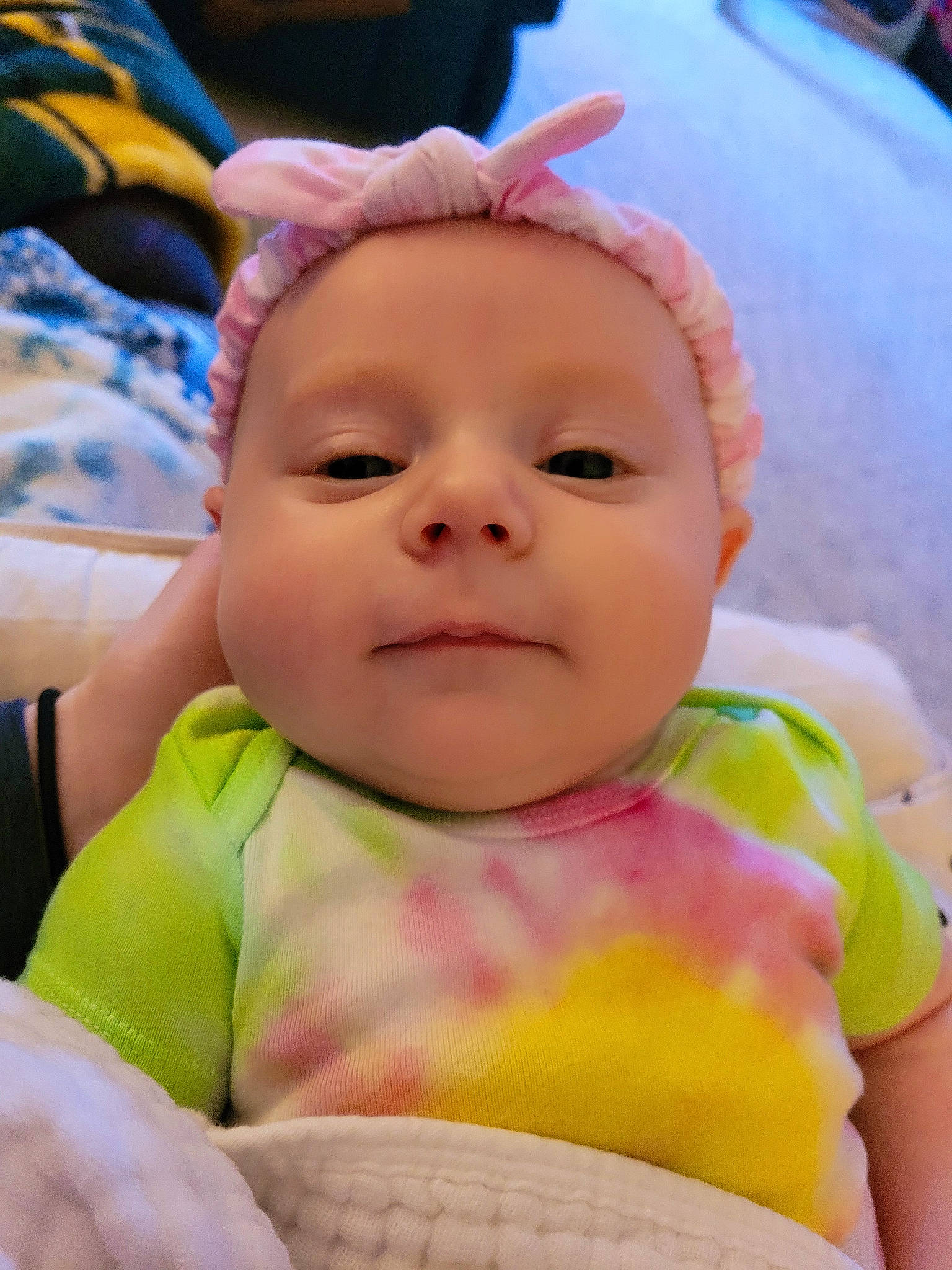 Maddie joined the competition — help win amazing prizes! baby, baby_products, baby_safety, baby_toddler_clothing, blue, cheek, child, comfort, eyelash, fun, happy, iris, lip, mouth, nose, person, pink, skin, smile, toddler