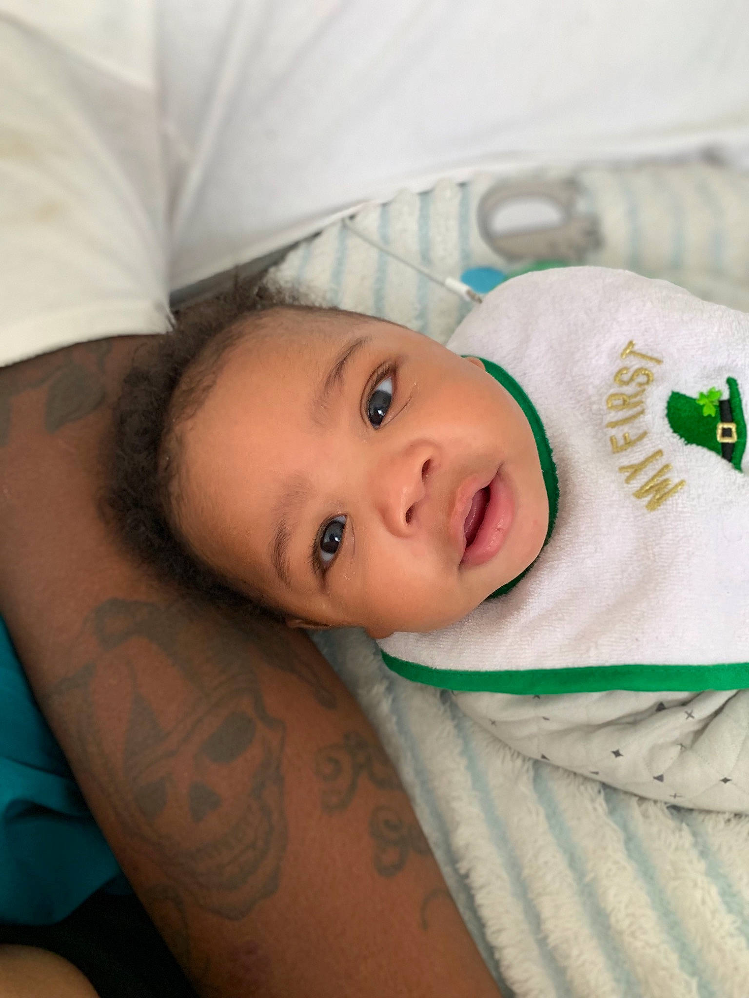 Kamren is registered to the contest to win money with this photo: arm, baby, bedtime, cheek, child, chin, close_up, ear, eye, face, head, lip, mouth, nose, person, skin, smile, toddler