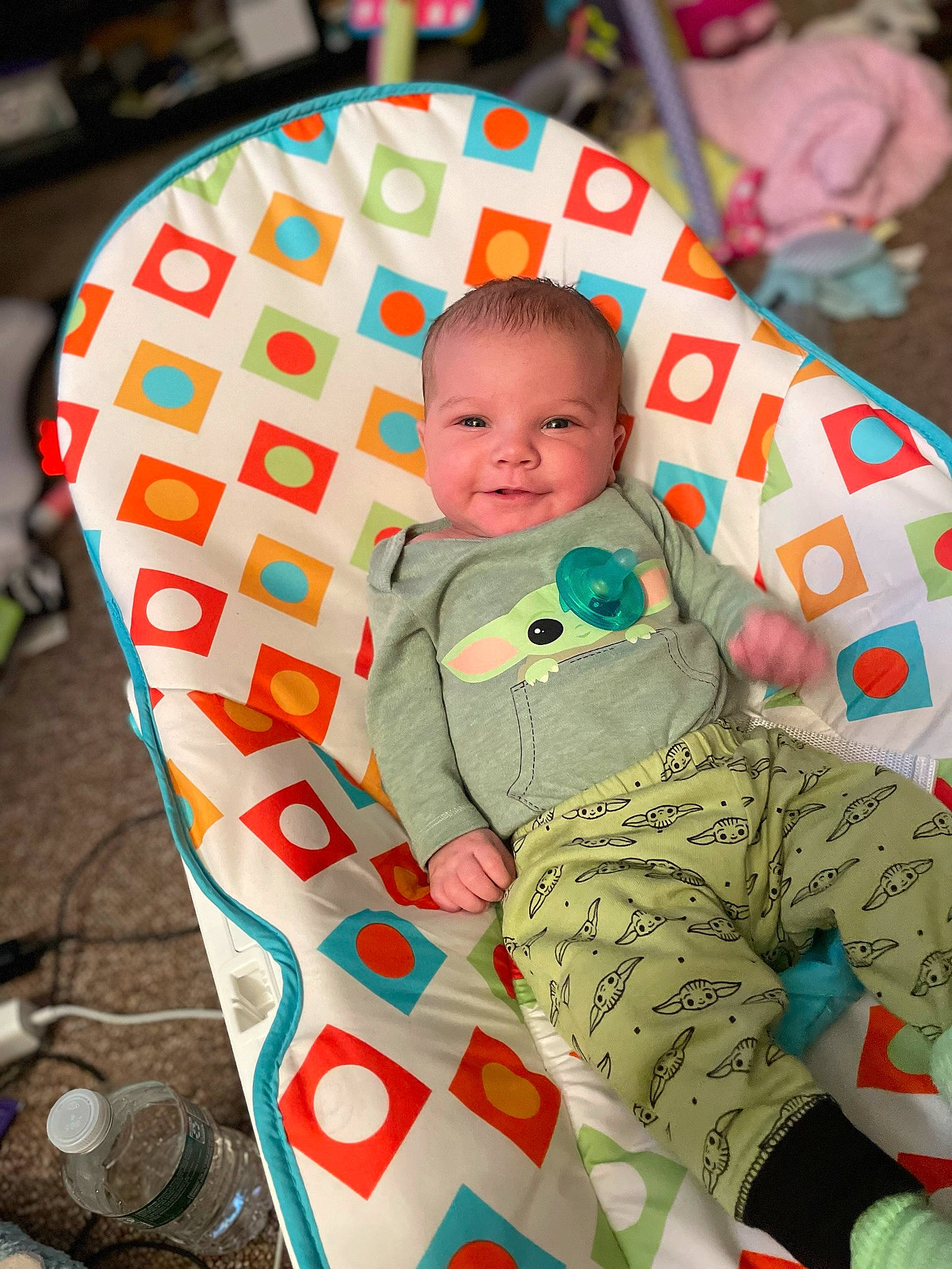 Clementine joined the competition — help win amazing prizes! baby, baby_products, baby_toddler_clothing, cheek, child, comfort, facial_expression, hairstyle, happy, human, joy, linens, pattern, person, pink, play, sitting, sleeve, smile, t_shirt