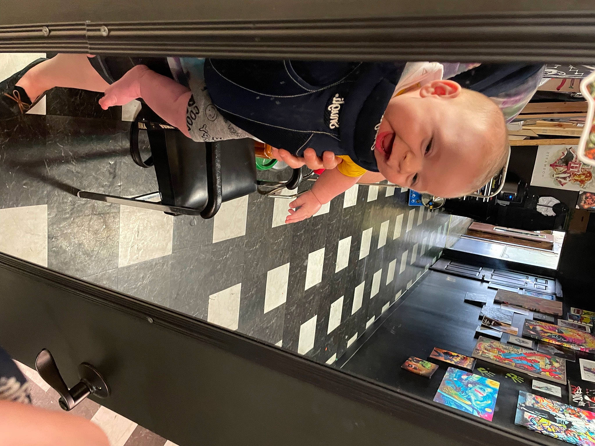 Keagan joined the competition — help win amazing prizes! audio_equipment, automotive_design, automotive_exterior, baby, child, display_device, electronic_device, fun, games, machine, person, play, recreation, room, snapshot, technology, toddler