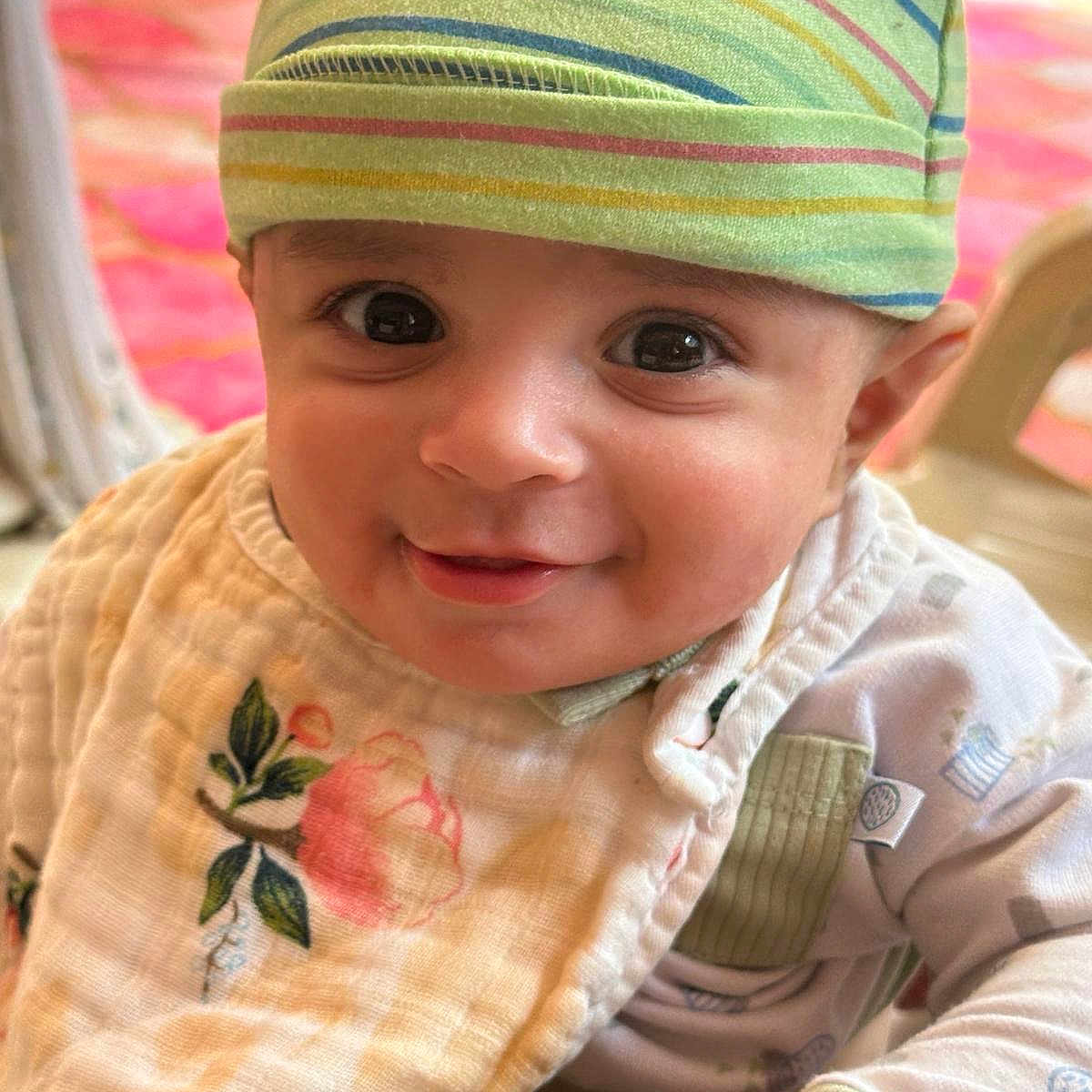 Veer joined the competition — help win amazing prizes! applique, baby, baseballcap, beanie, bonnet, cap, clothing, coat, embroidery, face, happy, hat, head, jacket, pattern, person, photography, portrait, smile, stitch