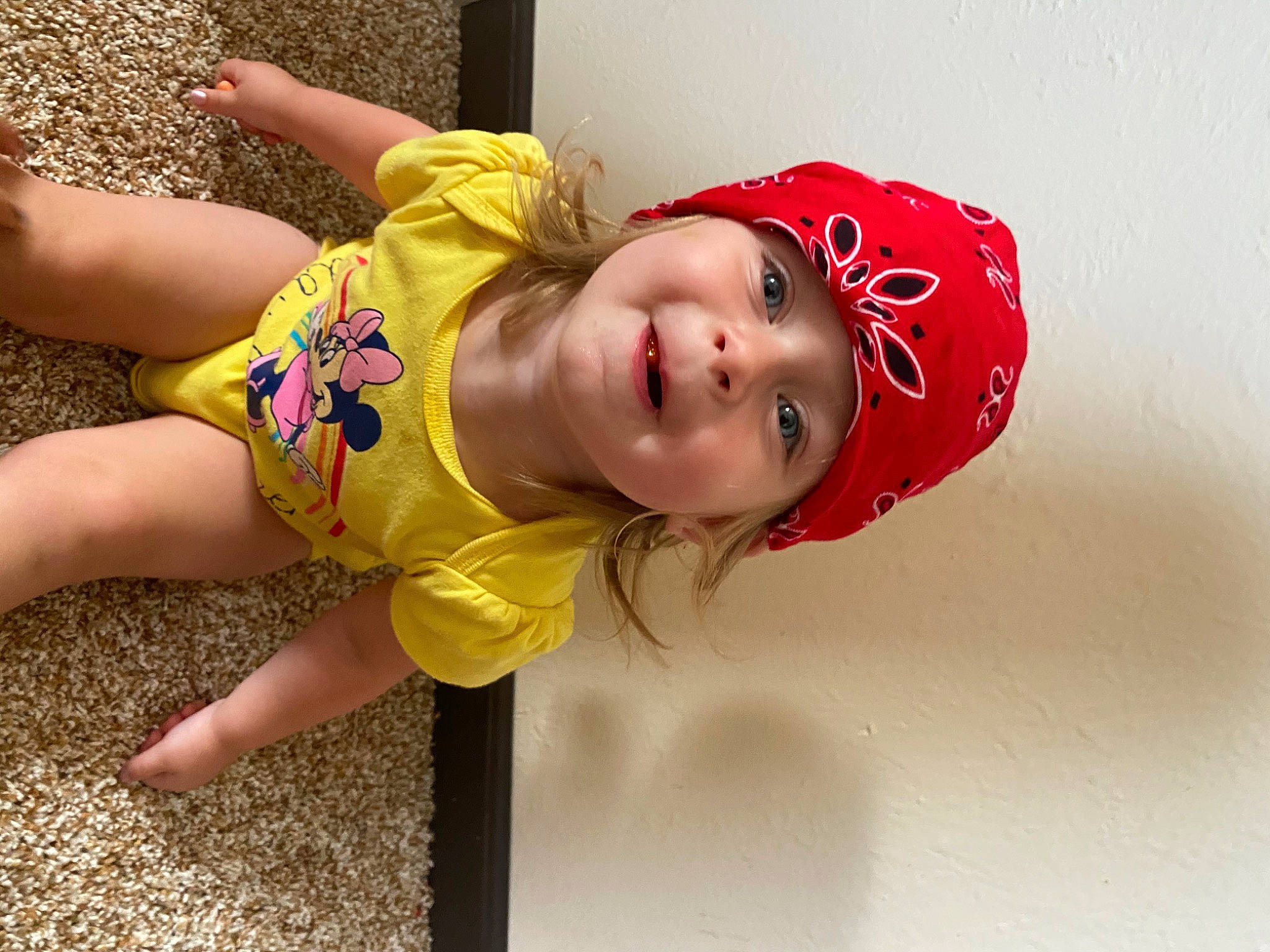 Alexia joined the competition — help win amazing prizes! baby, child, fun, happy, headgear, headwear, person, play, toddler, yellow