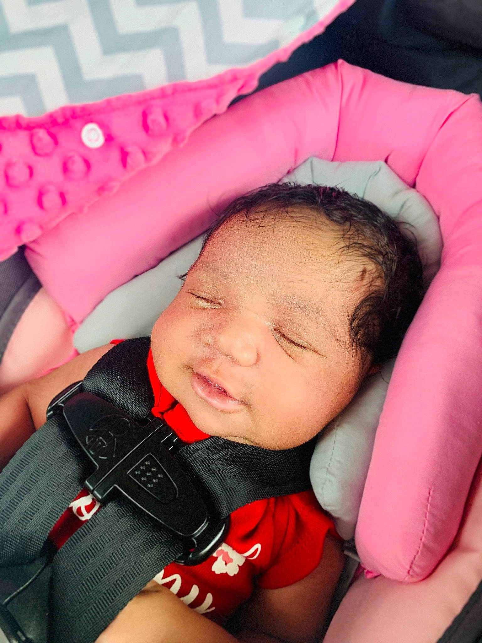 Aubrielle joined the competition — help win amazing prizes! arm, baby, baby_sleeping, baby_toddler_clothing, cheek, child, comfort, eyelash, finger, flash_photography, happy, lip, magenta, mouth, nail, nose, person, pink, sitting, skin