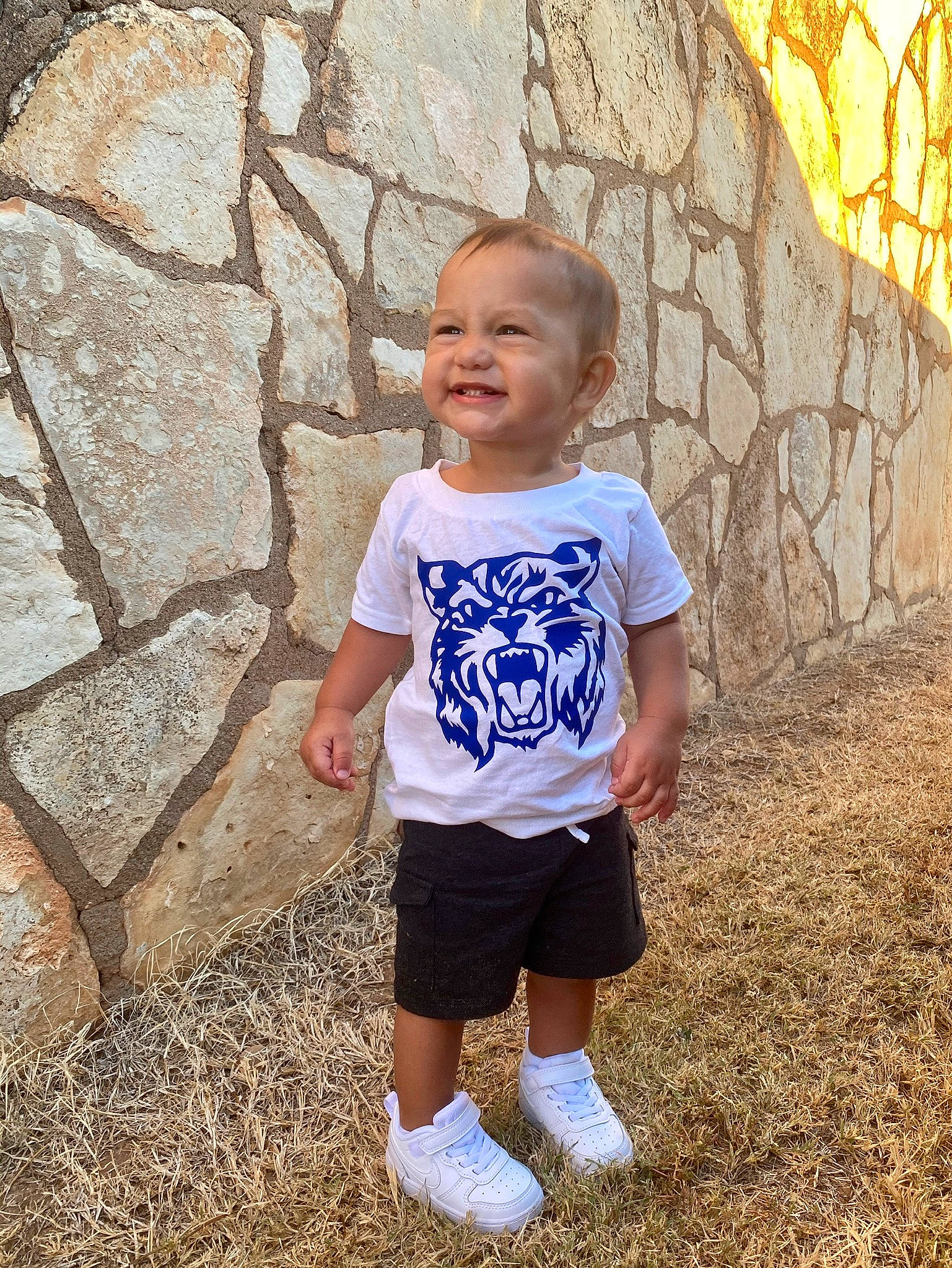 Kolson joined the competition — help win amazing prizes! child, chin, electric_blue, fun, grass, happy, joy, leaf, leisure, people_in_nature, person, recreation, rock, shadow, shorts, sleeve, spring, standing, summer, t_shirt