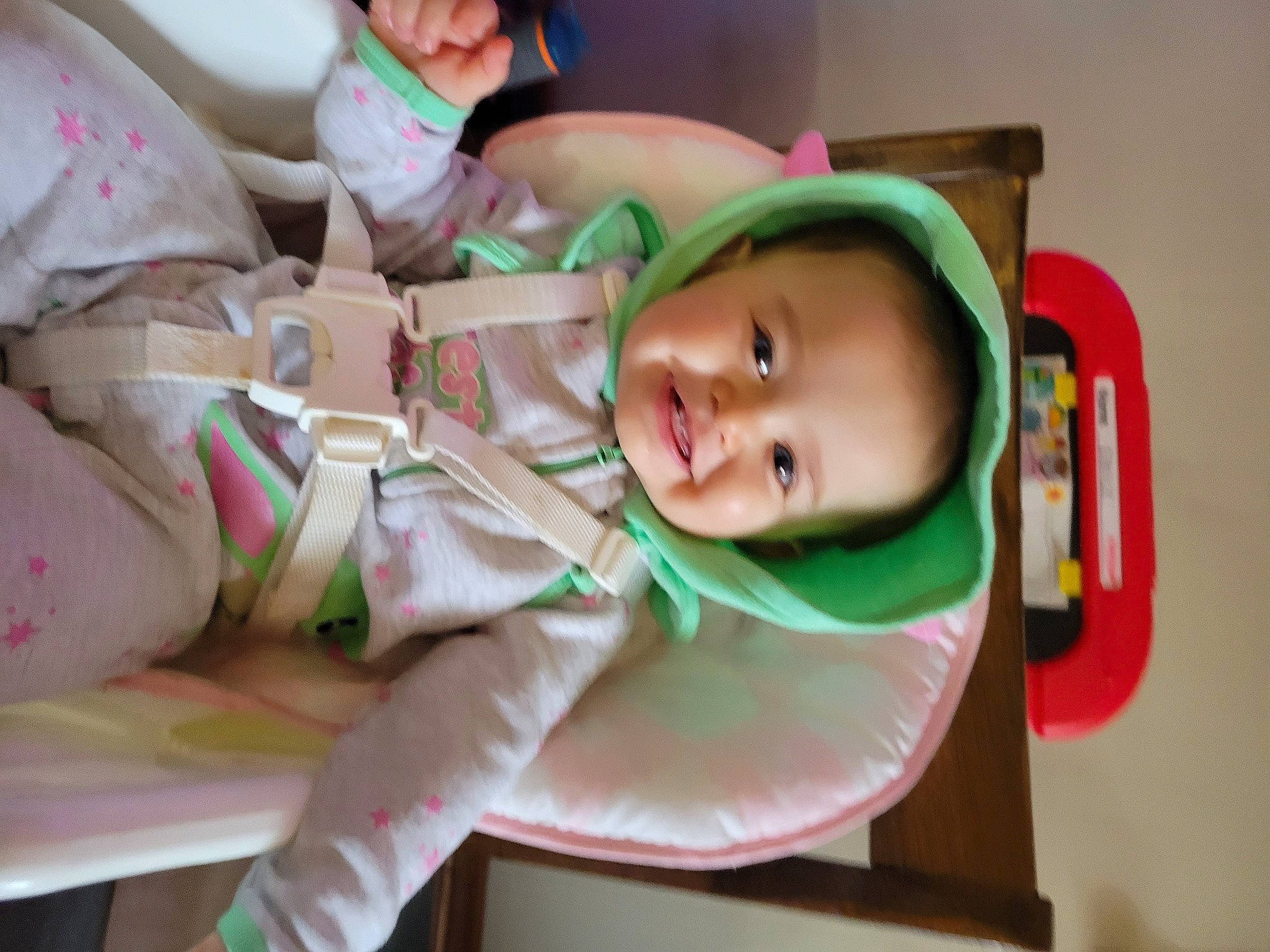 Layla joined the competition — help win amazing prizes! baby, baby_products, baby_toddler_clothing, cheek, child, comfort, fun, happy, hat, joy, person, room, sitting, smile, toddler, wood