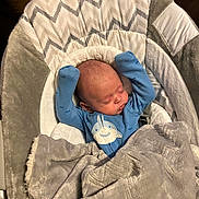 Dawson is registered to the contest to win money with this photo: baby, baby_rocker, blanket, blue_onesie, child, cozy, cushion, cute, face, head, indoor, infant, newborn, peaceful, resting, shark_design, sleep, sleeping, small_arms, soft_texture