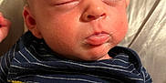Dawson joined the competition — help win amazing prizes! baby, newborn, sleeping, face, infant, onesie, clothing, striped, cute, peaceful, resting, milk, lips, hand, skin, head, portrait, closeup, child, soft