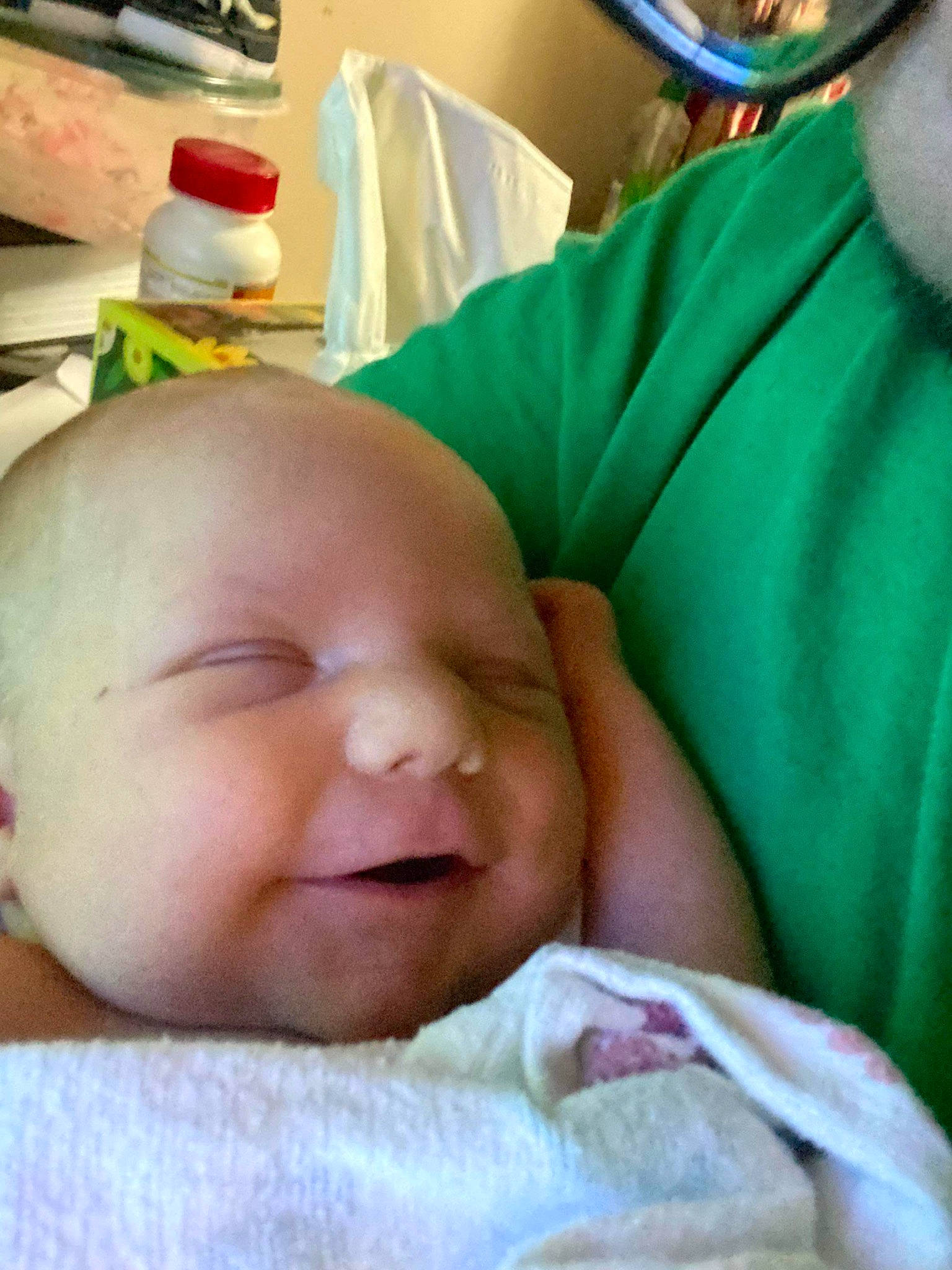 Logan joined the competition — help win amazing prizes! baby, baby_products, cheek, child, comfort, event, gesture, green, happy, linens, medical_procedure, mouth, nose, person, room, service, sitting, skin, smile, thumb