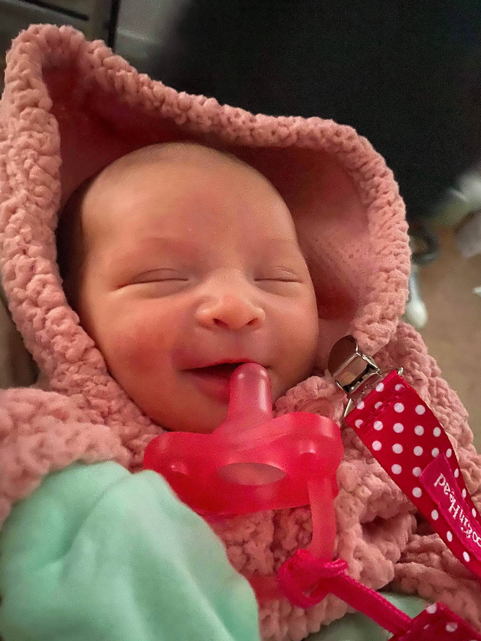 Coraline joined the competition — help win amazing prizes! baby, baby_toddler_clothing, cheek, chin, eye, face, facial_expression, happy, head, headgear, human_body, iris, lip, mouth, nose, person, pink, skin, smile, textile