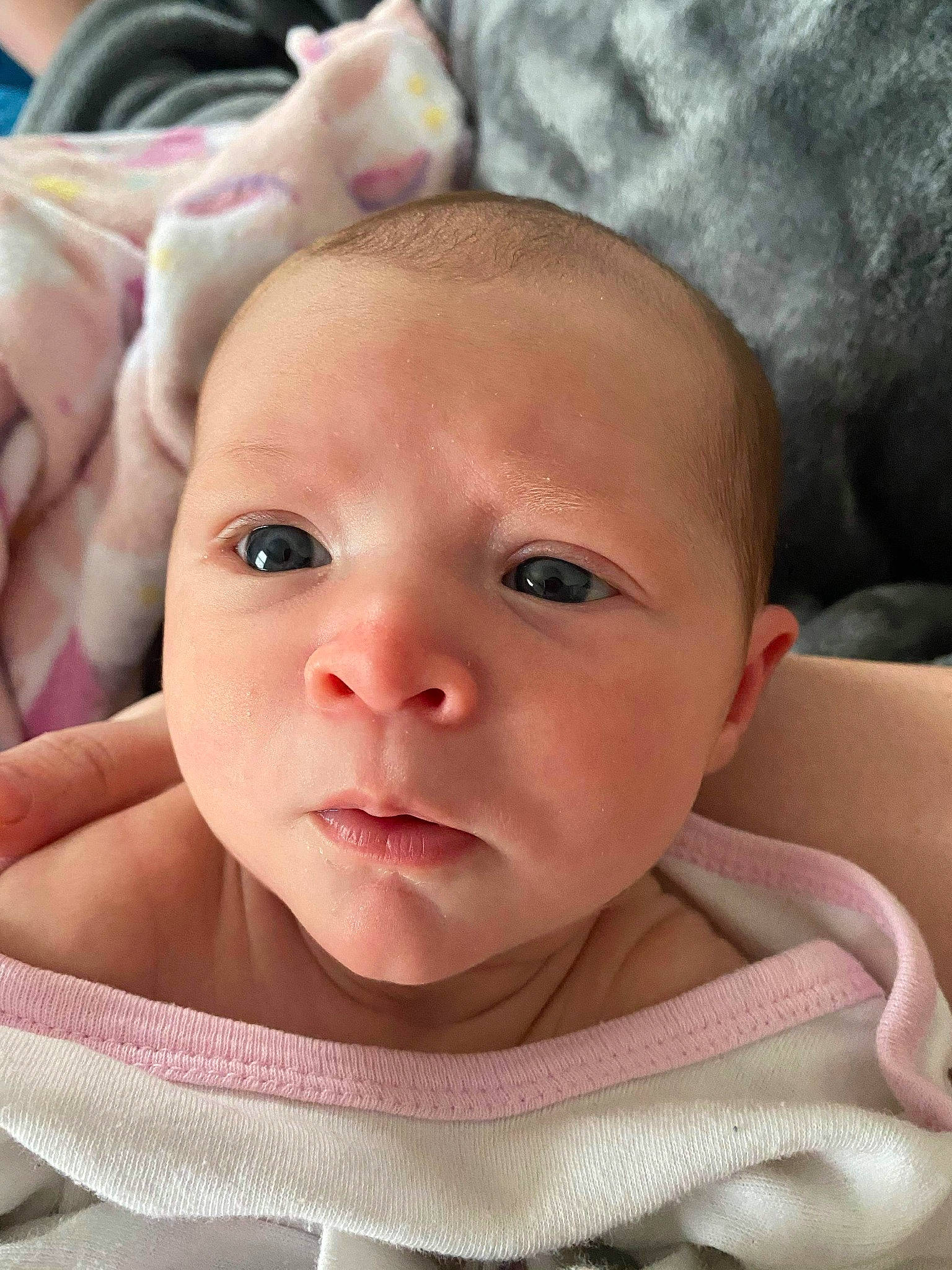 Coraline joined the competition — help win amazing prizes! baby, baby_toddler_clothing, cheek, child, comfort, ear, eyebrow, eyelash, face, happy, head, iris, linens, lip, mouth, nose, person, pink, skin, smile