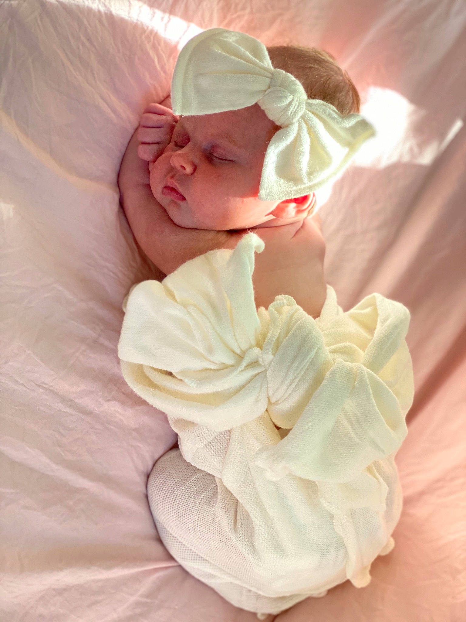 Louise joined the competition — help win amazing prizes! baby, child, headgear, headwear, linens, person, pink, smile, textile