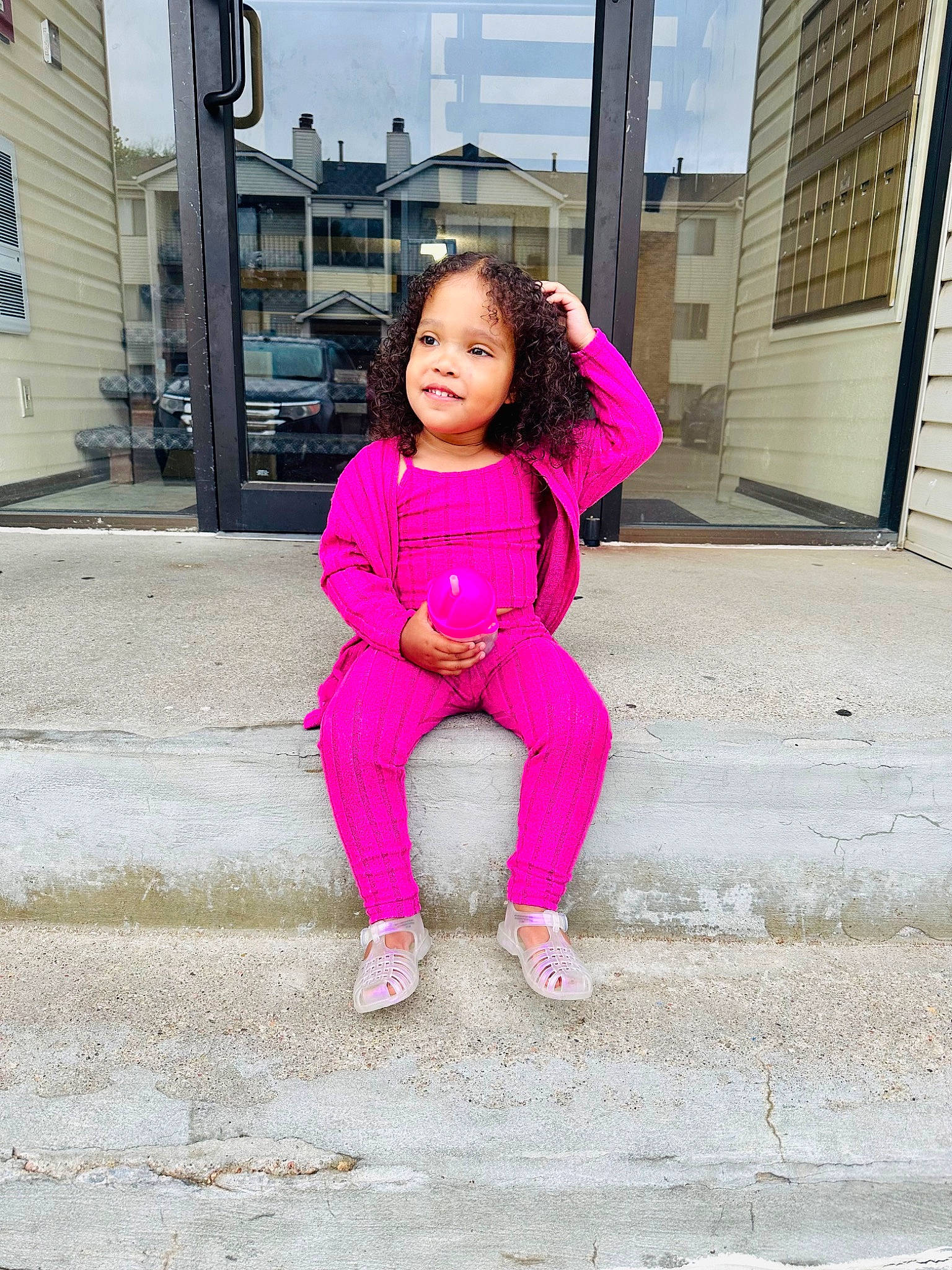 Wyatt joined the competition — help win amazing prizes! baby_toddler_clothing, electric_blue, flooring, foot, footwear, fun, grass, happy, human_leg, joy, leg, leisure, magenta, person, pink, plant, road_surface, sky, sleeve, tints_and_shades