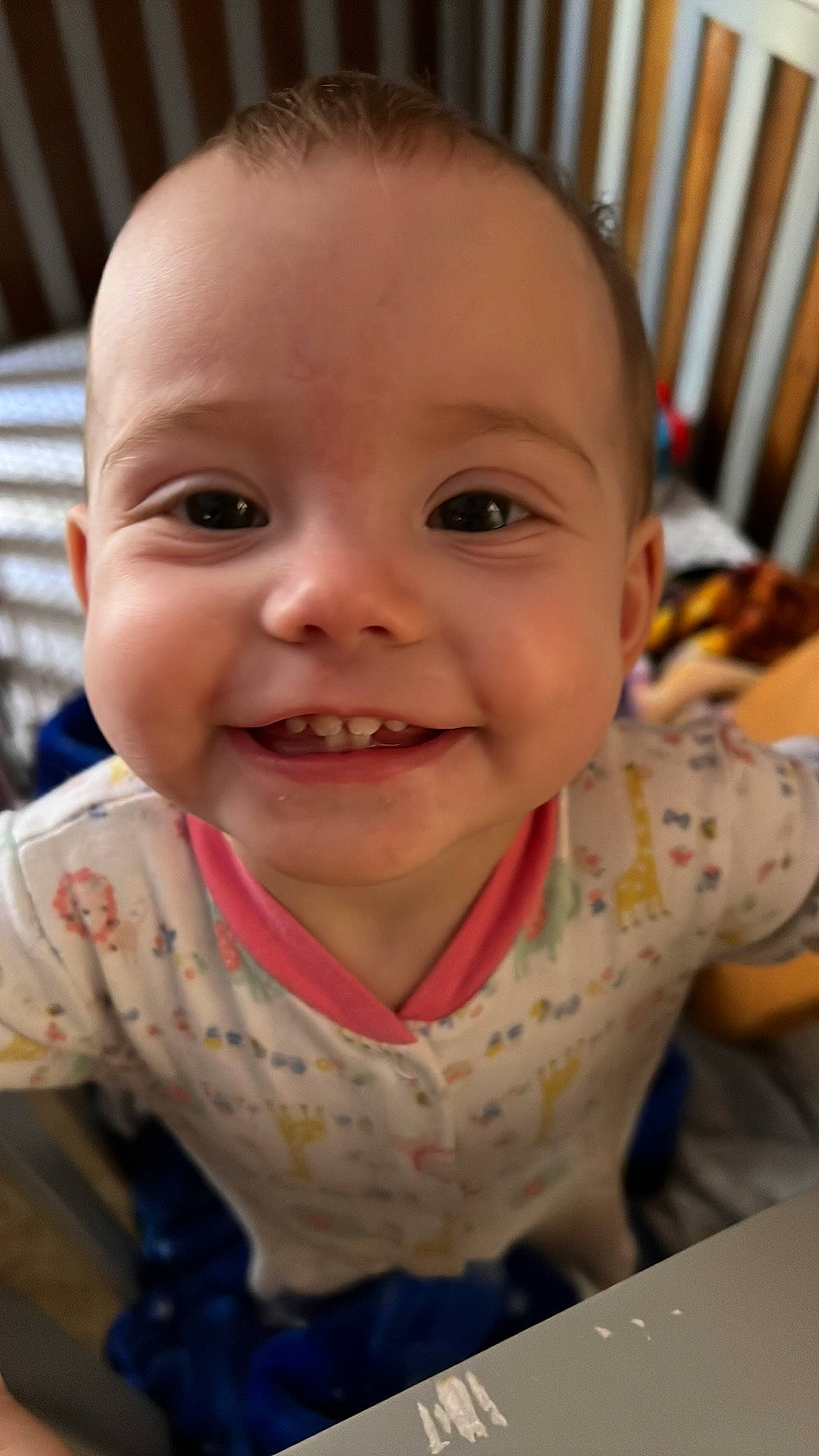 Angel is registered to the contest to win money with this photo: baby, baby_laughing, baby_toddler_clothing, bib, cheek, child, chin, eyebrow, eyelash, forehead, fun, happy, iris, joy, lip, mouth, nose, person, sitting, skin