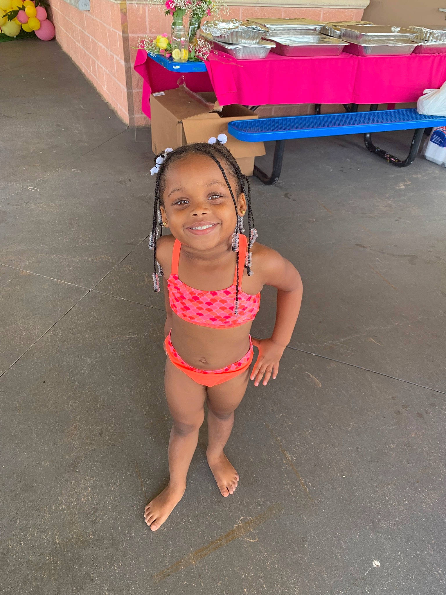 Nevaeh is registered to the contest to win money with this photo: barefoot, child, flooring, fun, joy, person, toddler