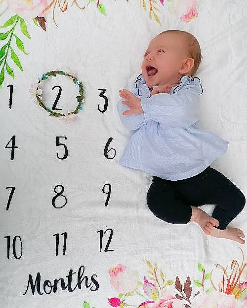 Kélia a rejoint le concours — aidez-le/la à gagner de superbes lots ! baby, baby_toddler_clothing, calendar, child, circle, comfort, design, facial_expression, font, happy, head, pattern, people_in_nature, person, plant, play, room, sitting, sleeve, t_shirt