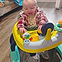 Tatum joined the competition — help win amazing prizes! baby, child, walker, toy, plaid_shirt, shark_slippers, wooden_floor, indoor, smiling, happy, mohawk_hairstyle, cozy, blanket, couch, person, footwear, playful, infant, clothing, furniture